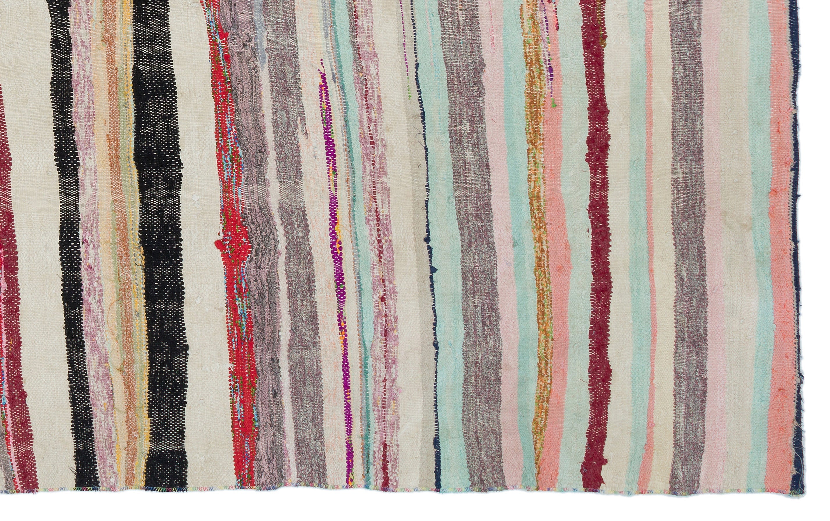 Girit Beige Striped Wool Handmade Area Rug 5'2" x 8'6"