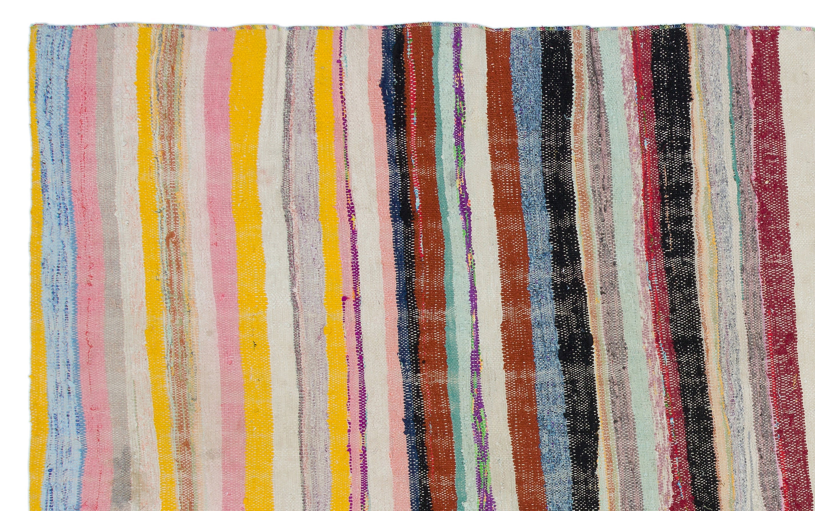 Girit Beige Striped Wool Handmade Area Rug 5'2" x 8'6"