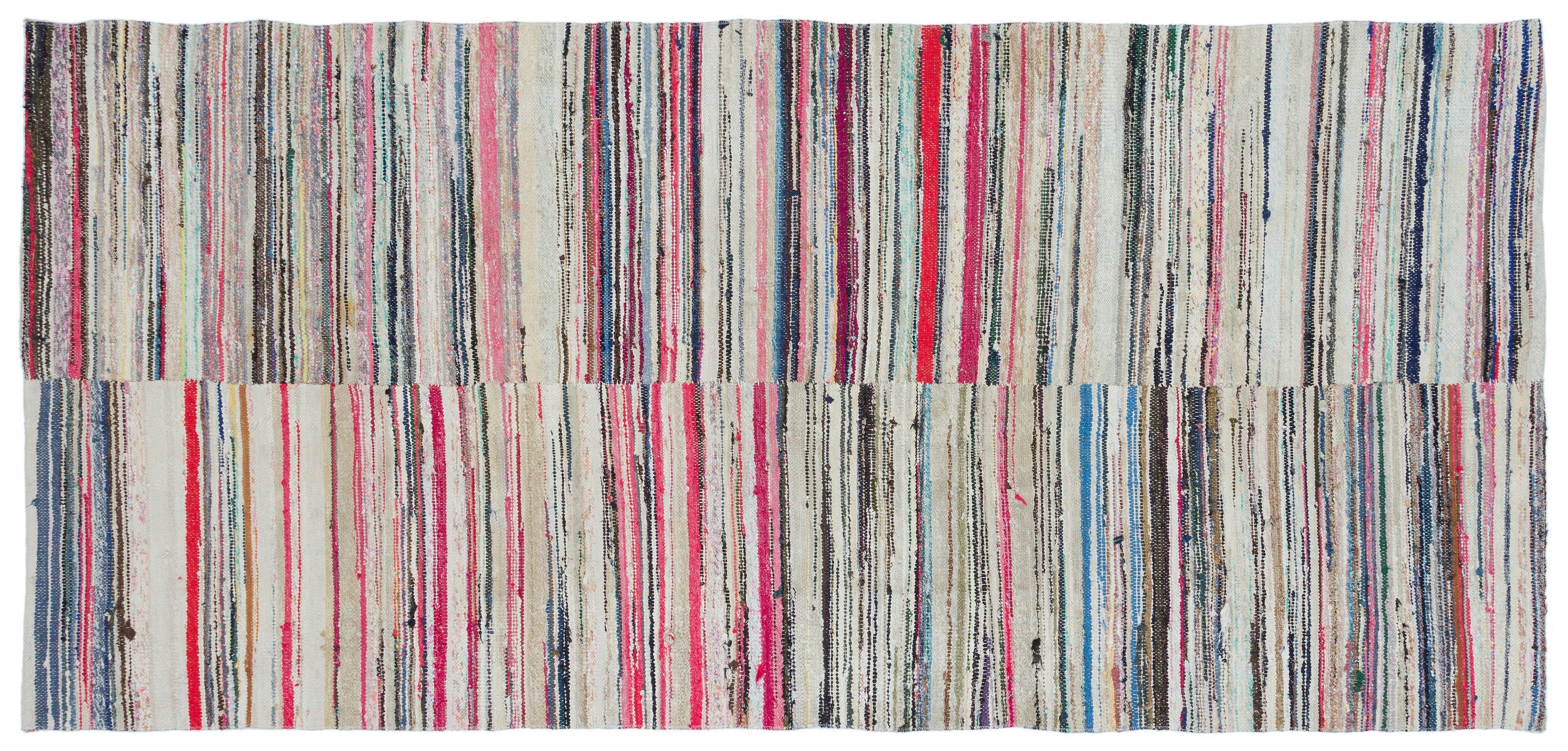 Girit Beige Striped Wool Handmade Area Rug 4'1" x 8'9"