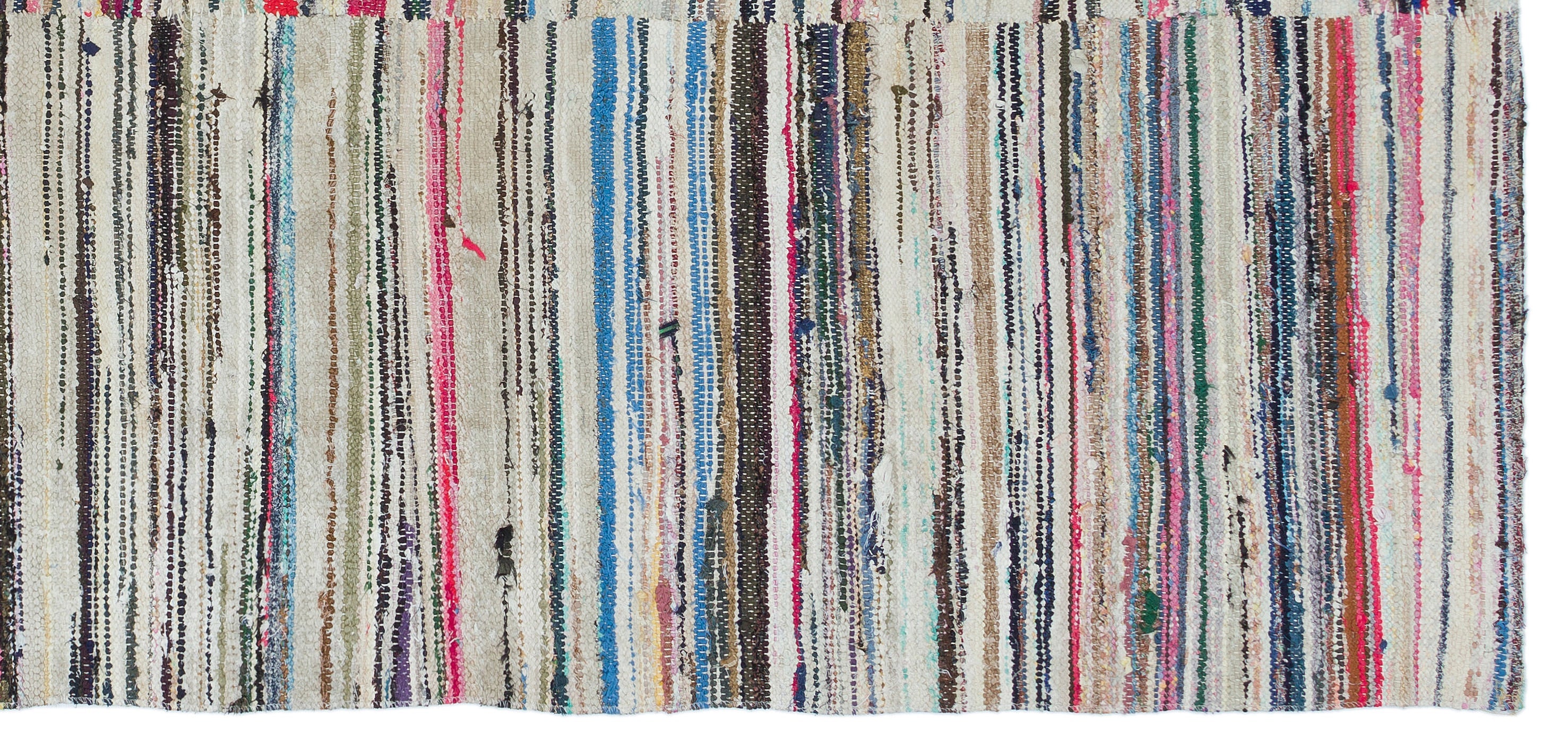 Girit Beige Striped Wool Handmade Area Rug 4'1" x 8'9"