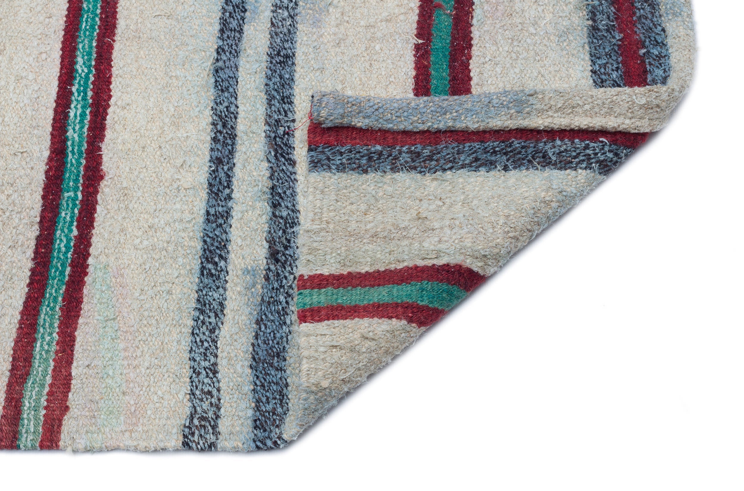 Girit Beige Striped Wool Handmade Area Rug 5'5" x 8'4"