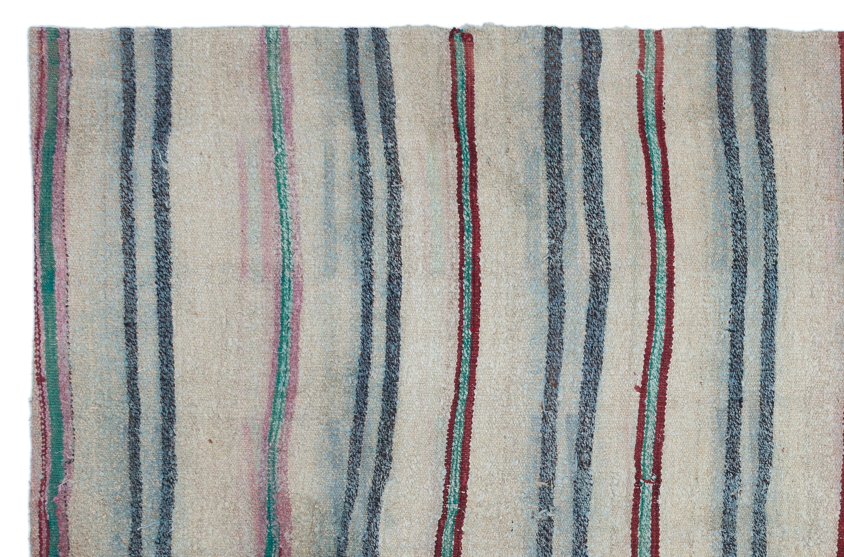 Girit Beige Striped Wool Handmade Area Rug 5'5" x 8'4"