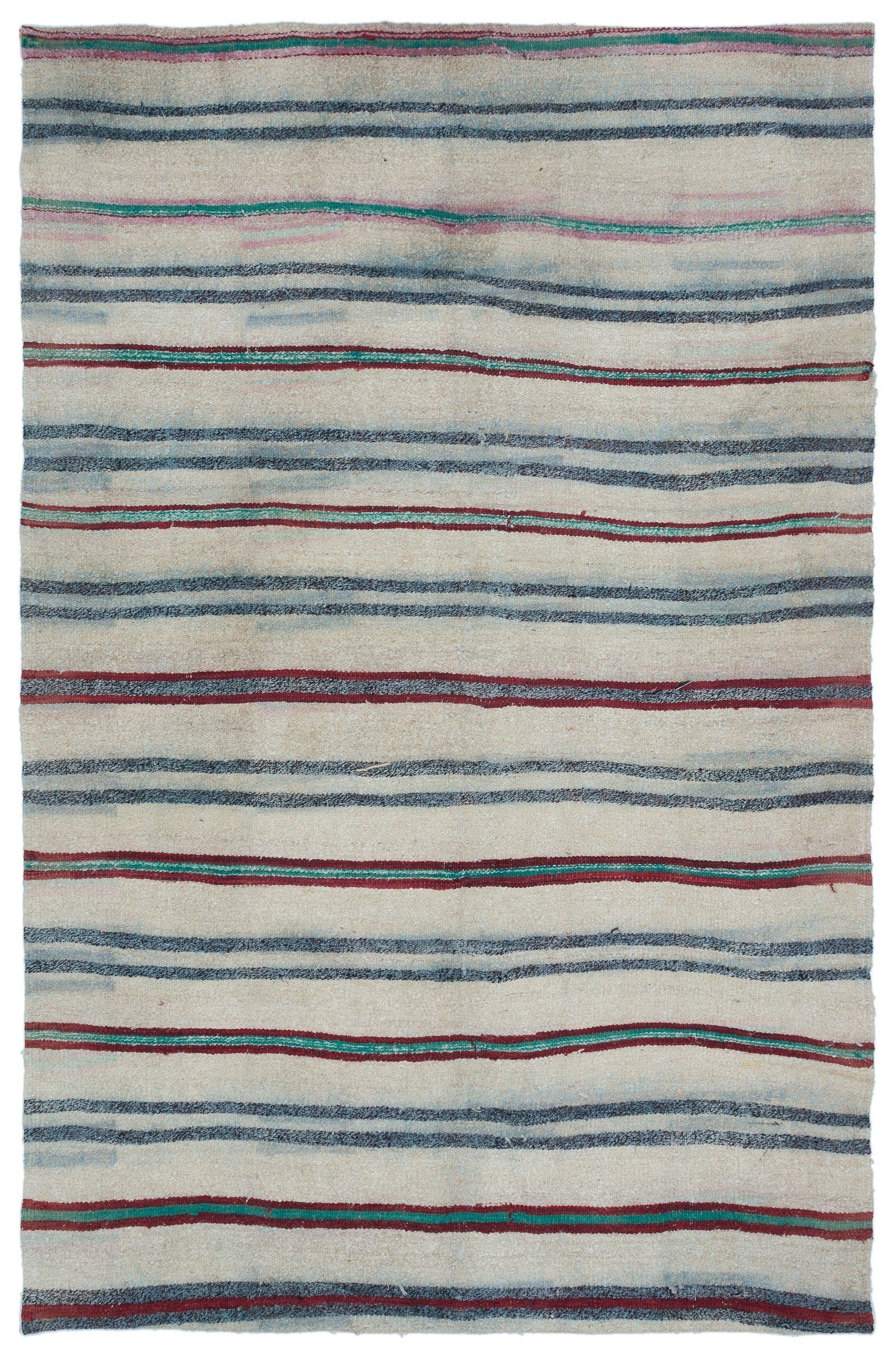 Girit Beige Striped Wool Handmade Area Rug 5'5" x 8'4"