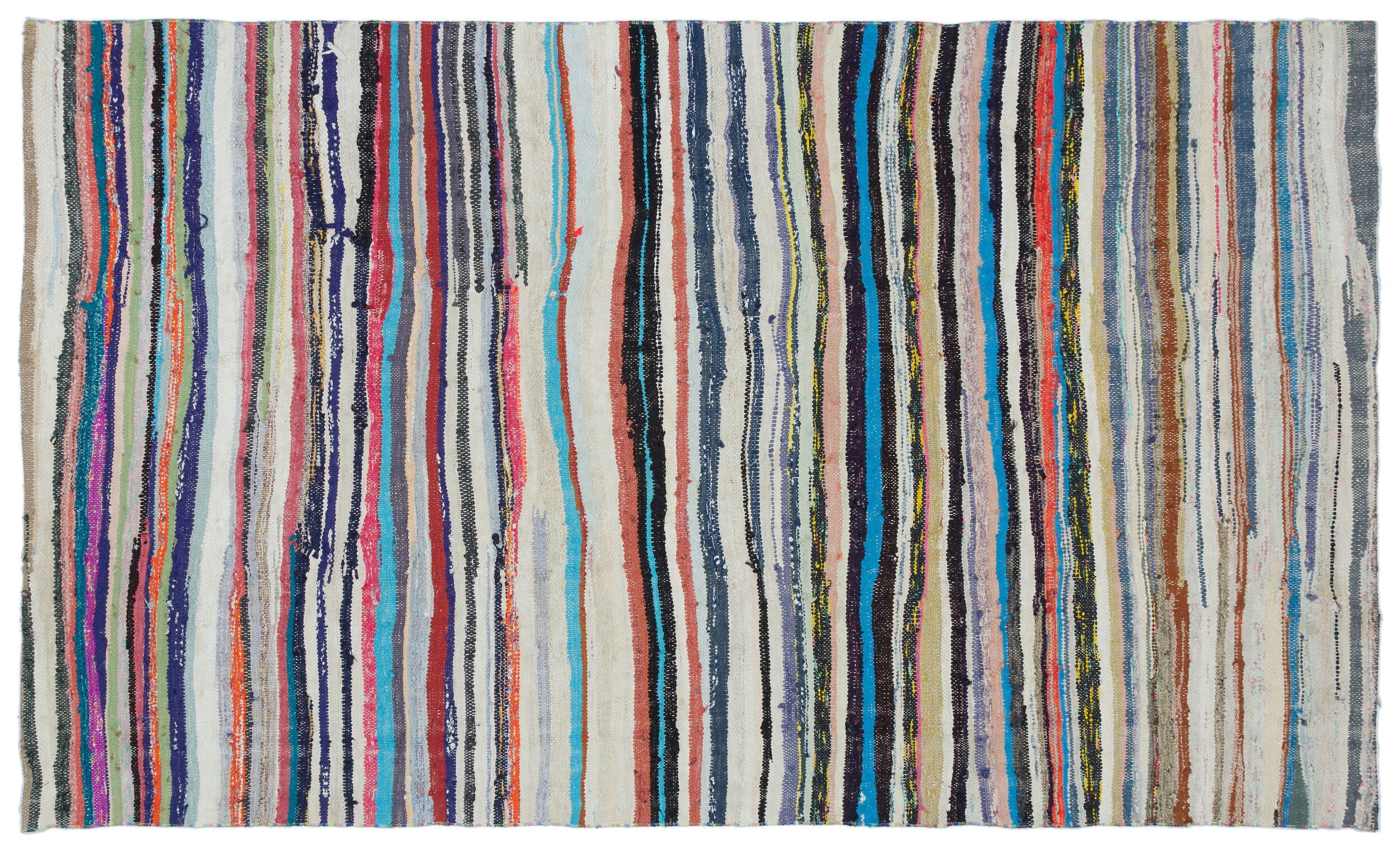 Girit Beige Striped Wool Handmade Area Rug 5'5" x 9'1"