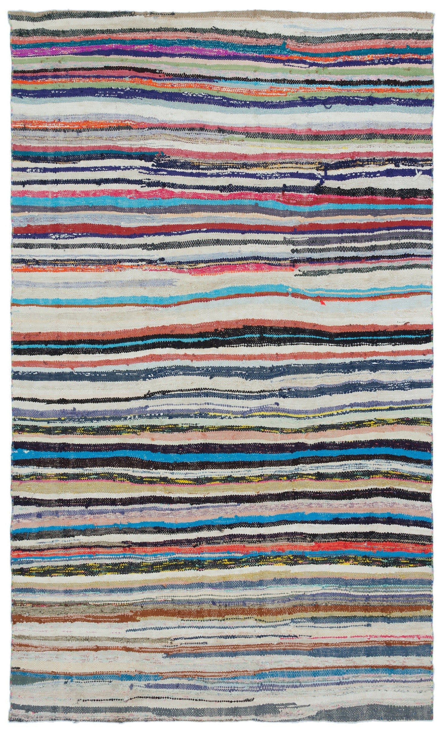 Girit Beige Striped Wool Handmade Area Rug 5'5" x 9'1"