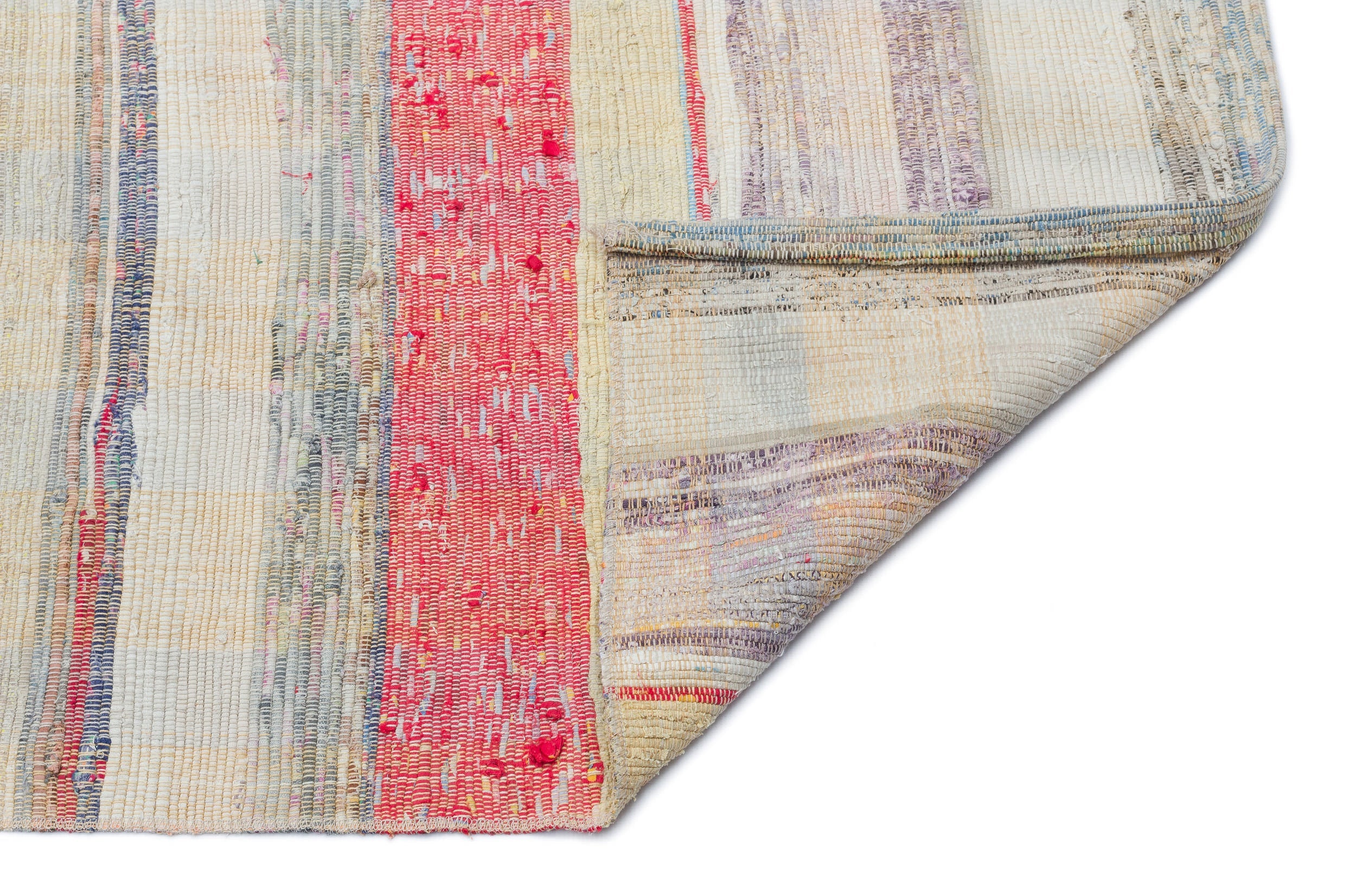 Girit Beige Striped Wool Handmade Area Rug 5'4" x 8'4"