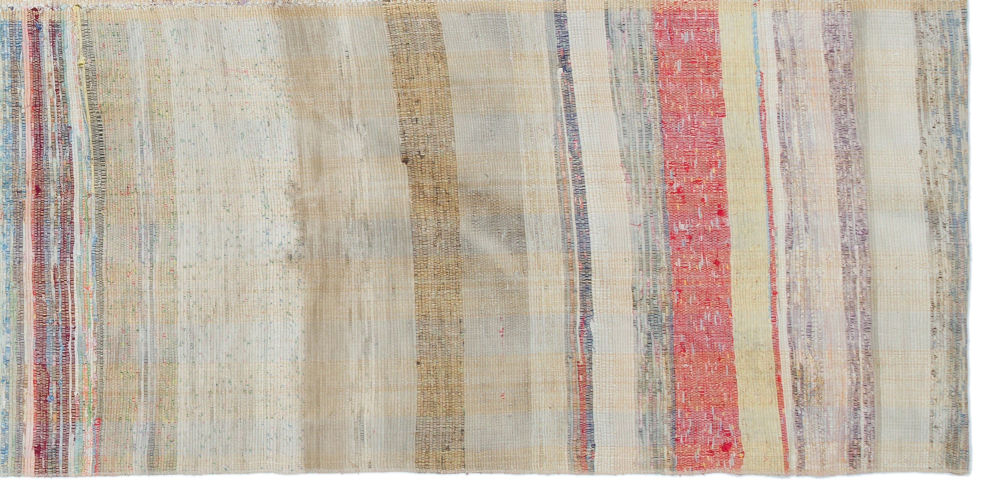 Girit Beige Striped Wool Handmade Area Rug 5'4" x 8'4"