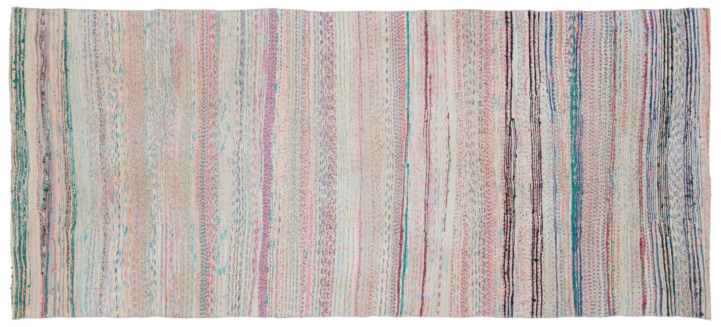 Girit Beige Striped Wool Handmade Area Rug 4'9" x 10'9"