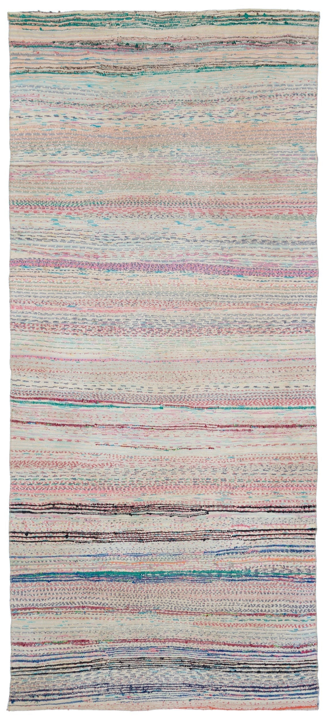 Girit Beige Striped Wool Handmade Area Rug 4'9" x 10'9"