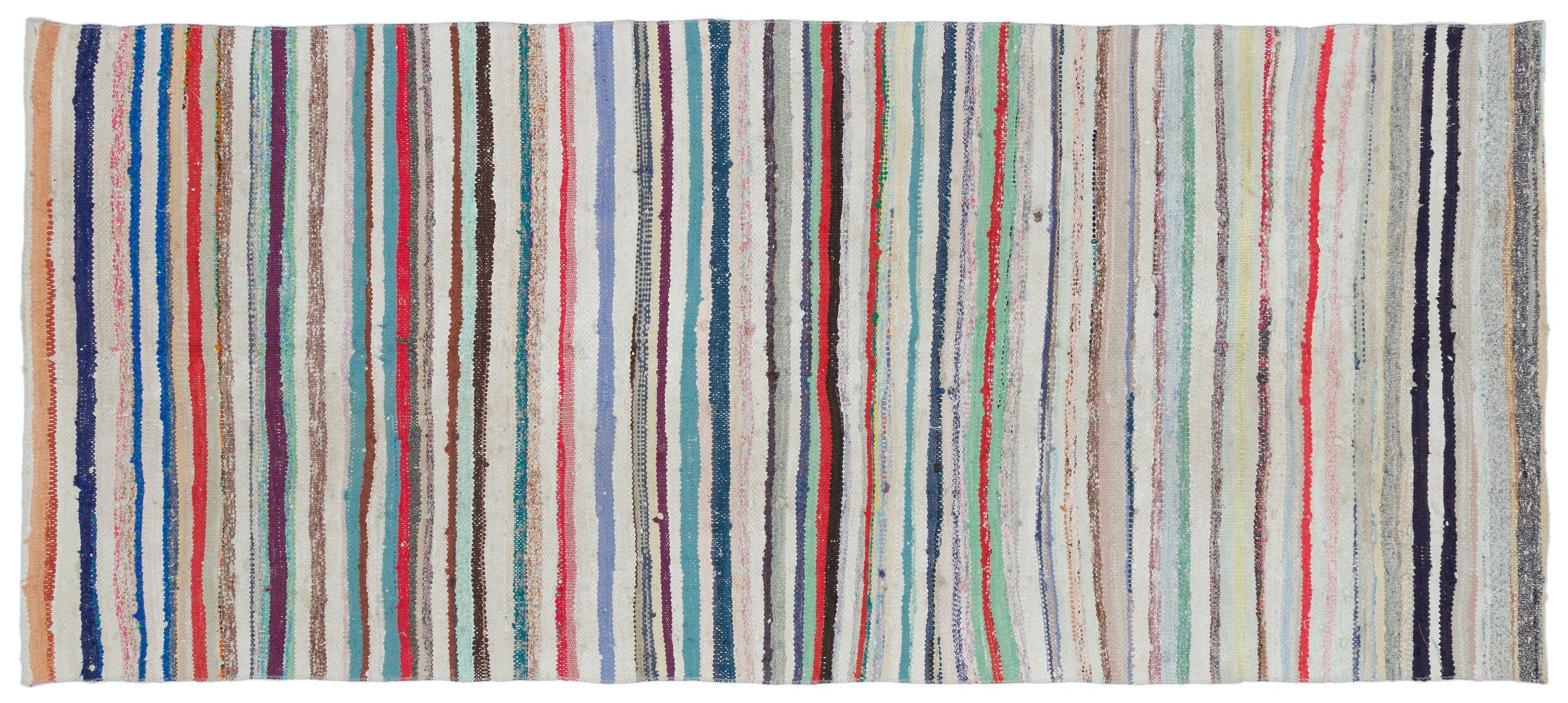 Girit Beige Striped Wool Handmade Area Rug 3'11" x 9'3"