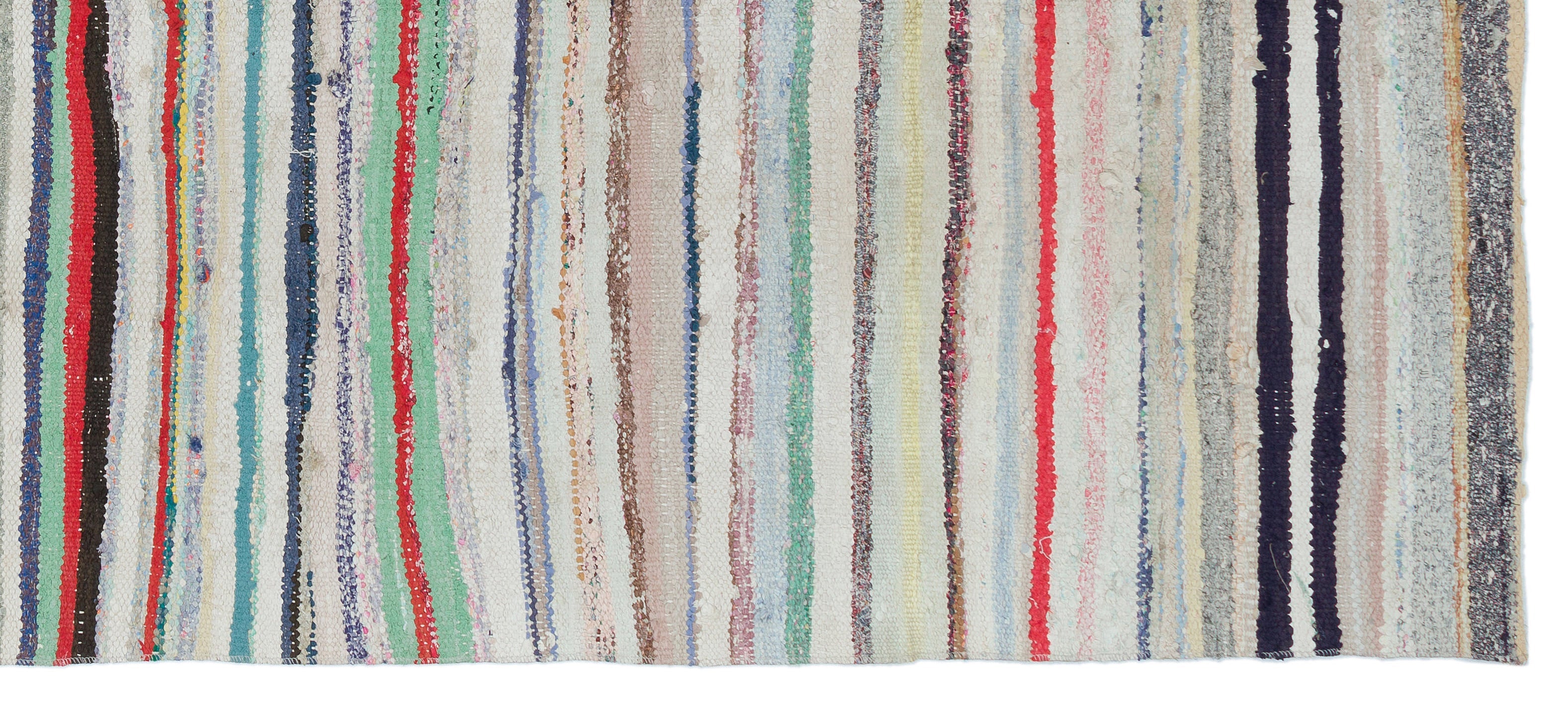 Girit Beige Striped Wool Handmade Area Rug 3'11" x 9'3"
