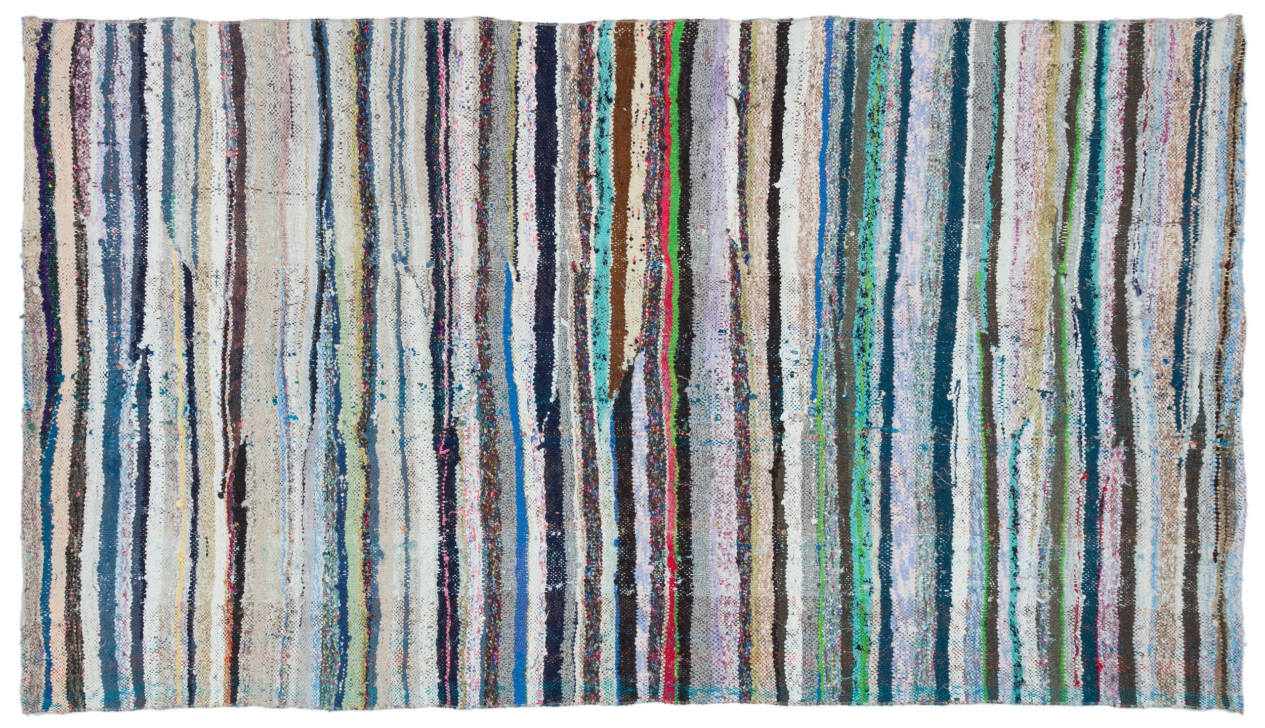 Girit Beige Striped Wool Handmade Area Rug 4'10" x 8'8"