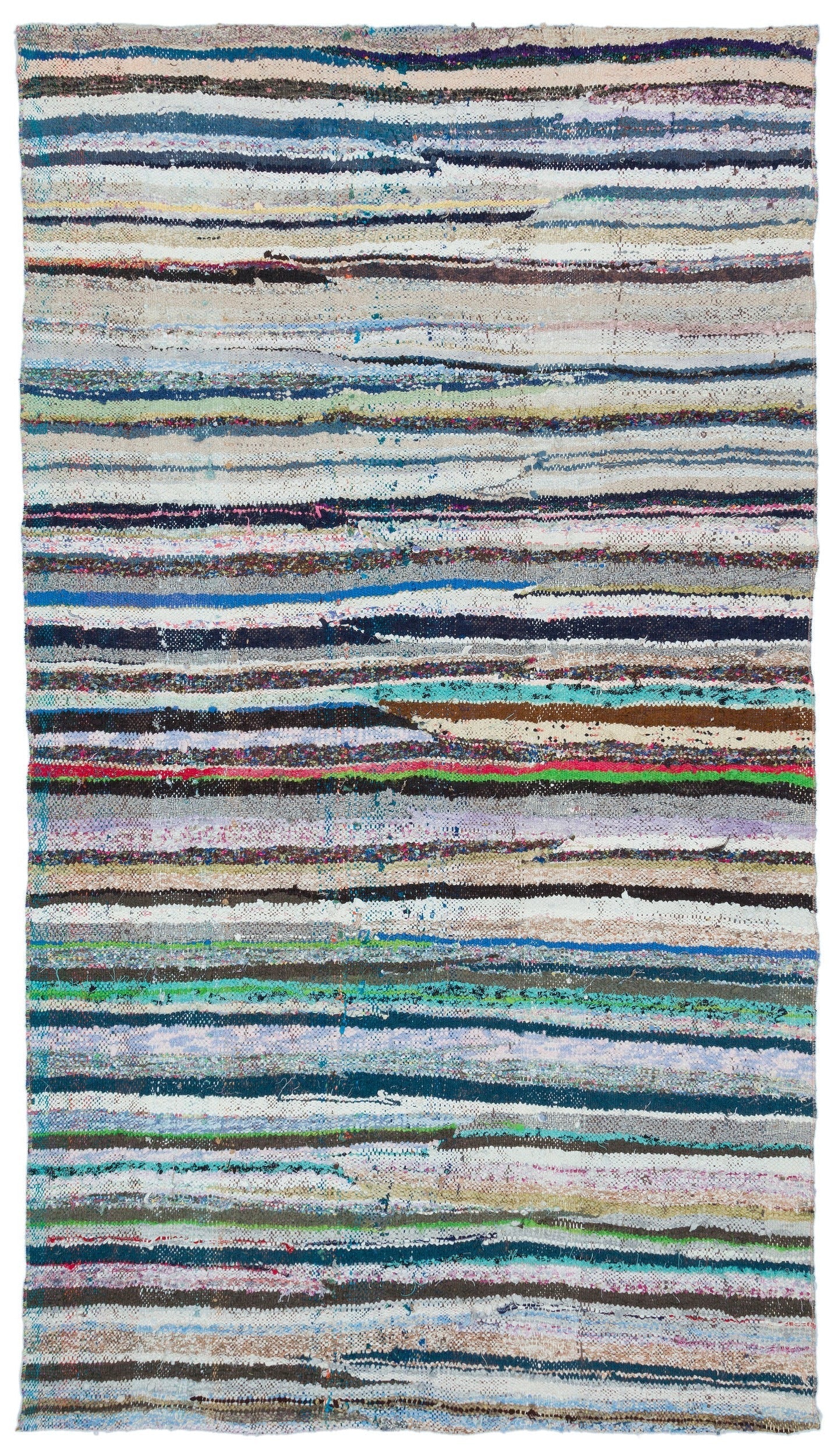 Girit Beige Striped Wool Handmade Area Rug 4'10" x 8'8"