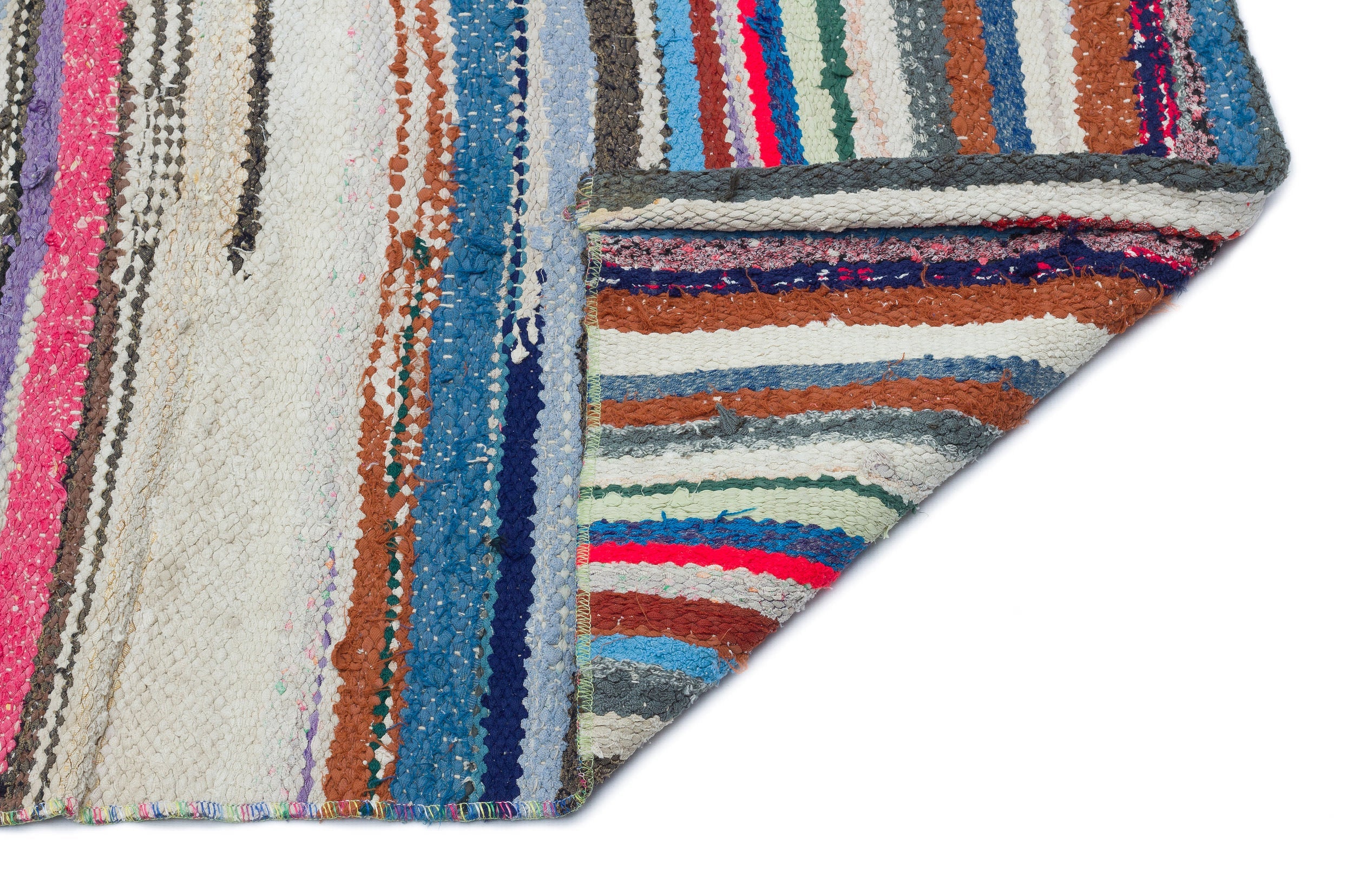Girit Beige Striped Wool Handmade Area Rug 5'3" x 6'5"