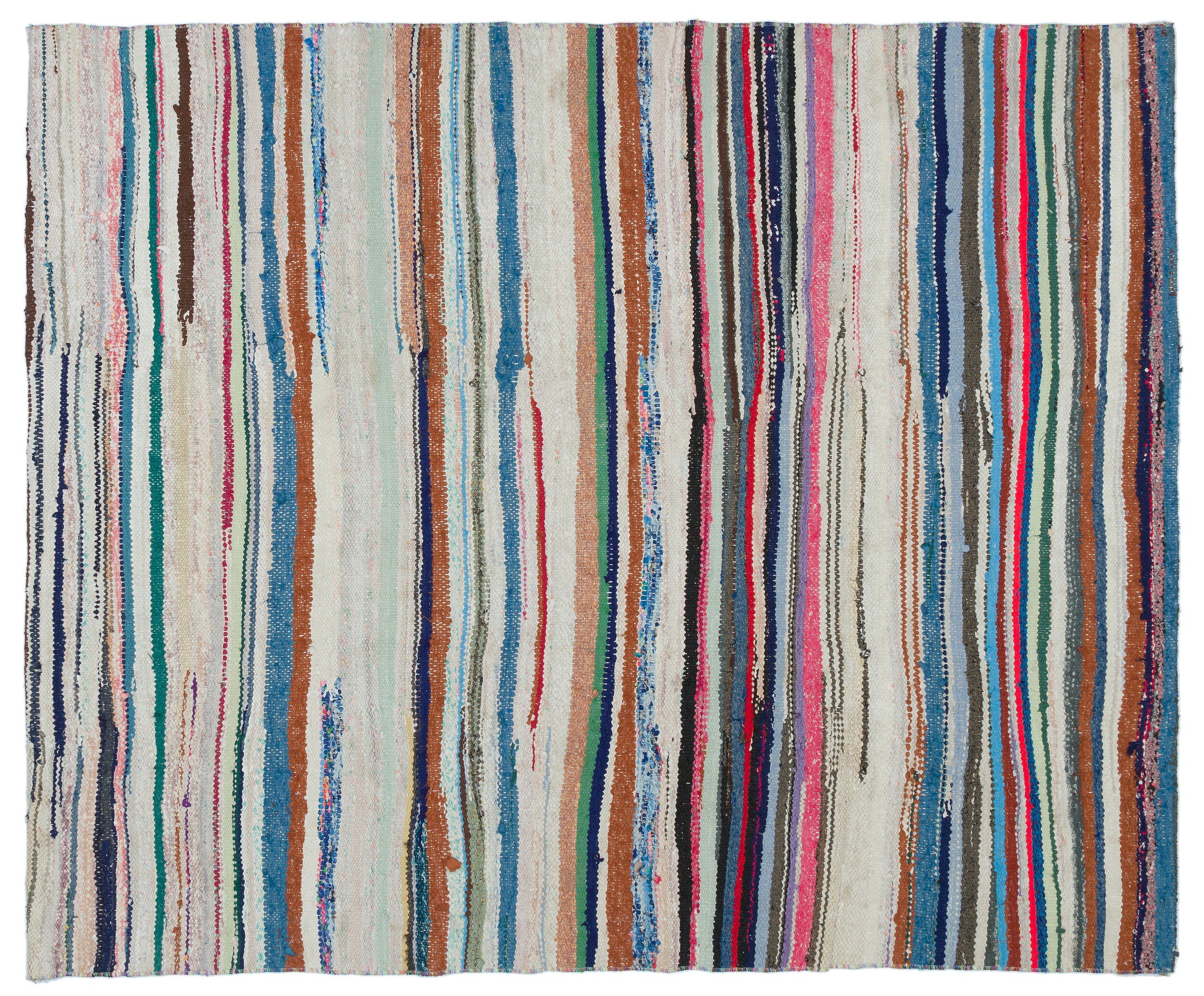 Girit Beige Striped Wool Handmade Area Rug 5'3" x 6'5"