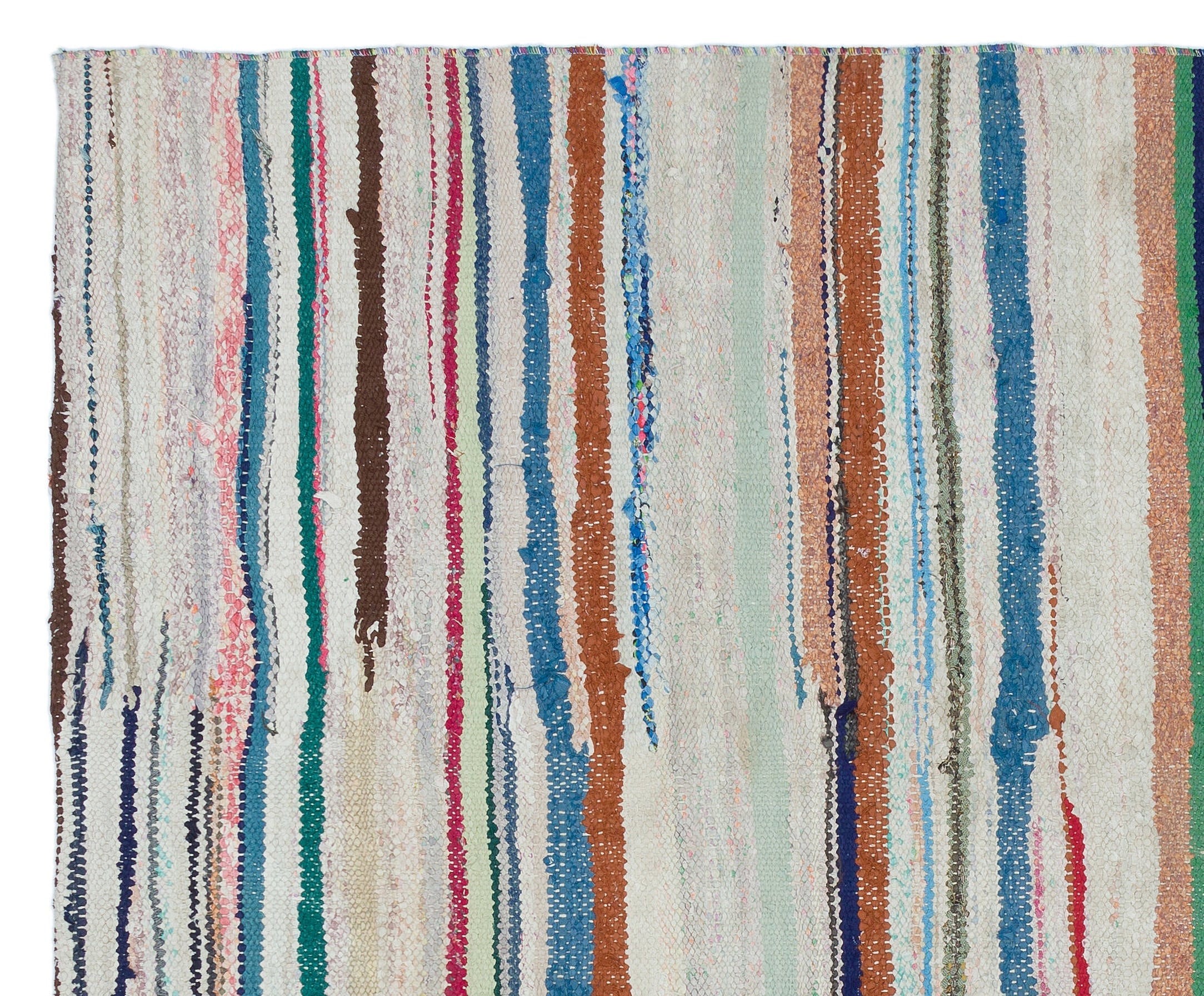 Girit Beige Striped Wool Handmade Area Rug 5'3" x 6'5"