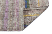 Girit Grey Striped Wool Handmade Area Rug 3'5" x 9'0"