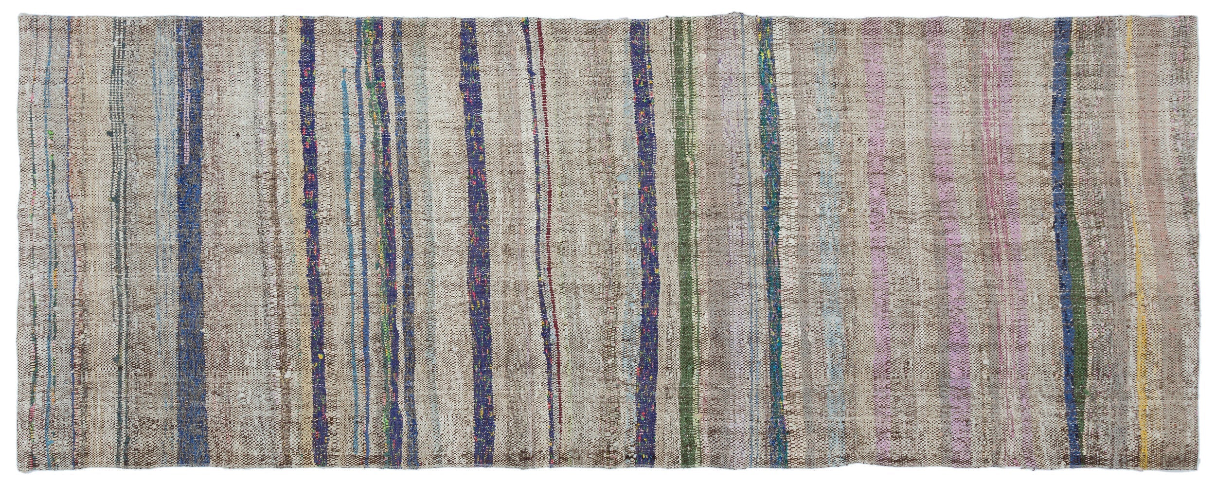 Girit Grey Striped Wool Handmade Area Rug 3'5" x 9'0"