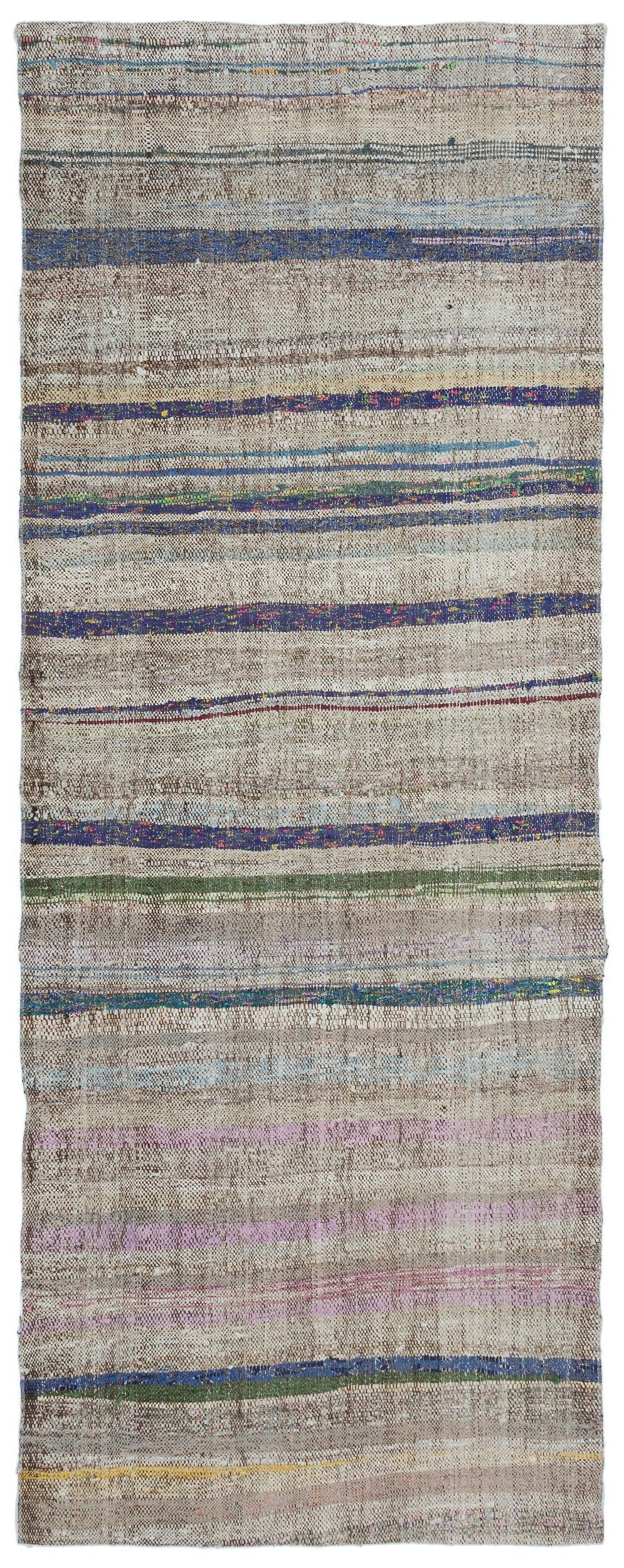 Girit Grey Striped Wool Handmade Area Rug 3'5" x 9'0"
