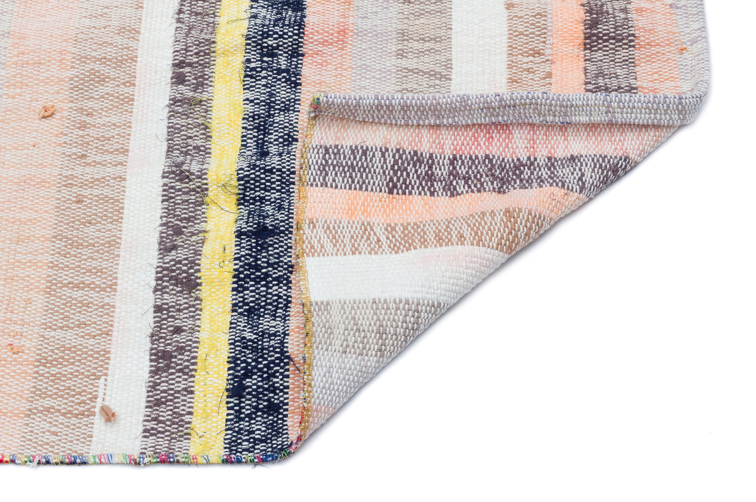 Girit Beige Striped Wool Handmade Area Rug 3'7" x 7'11"