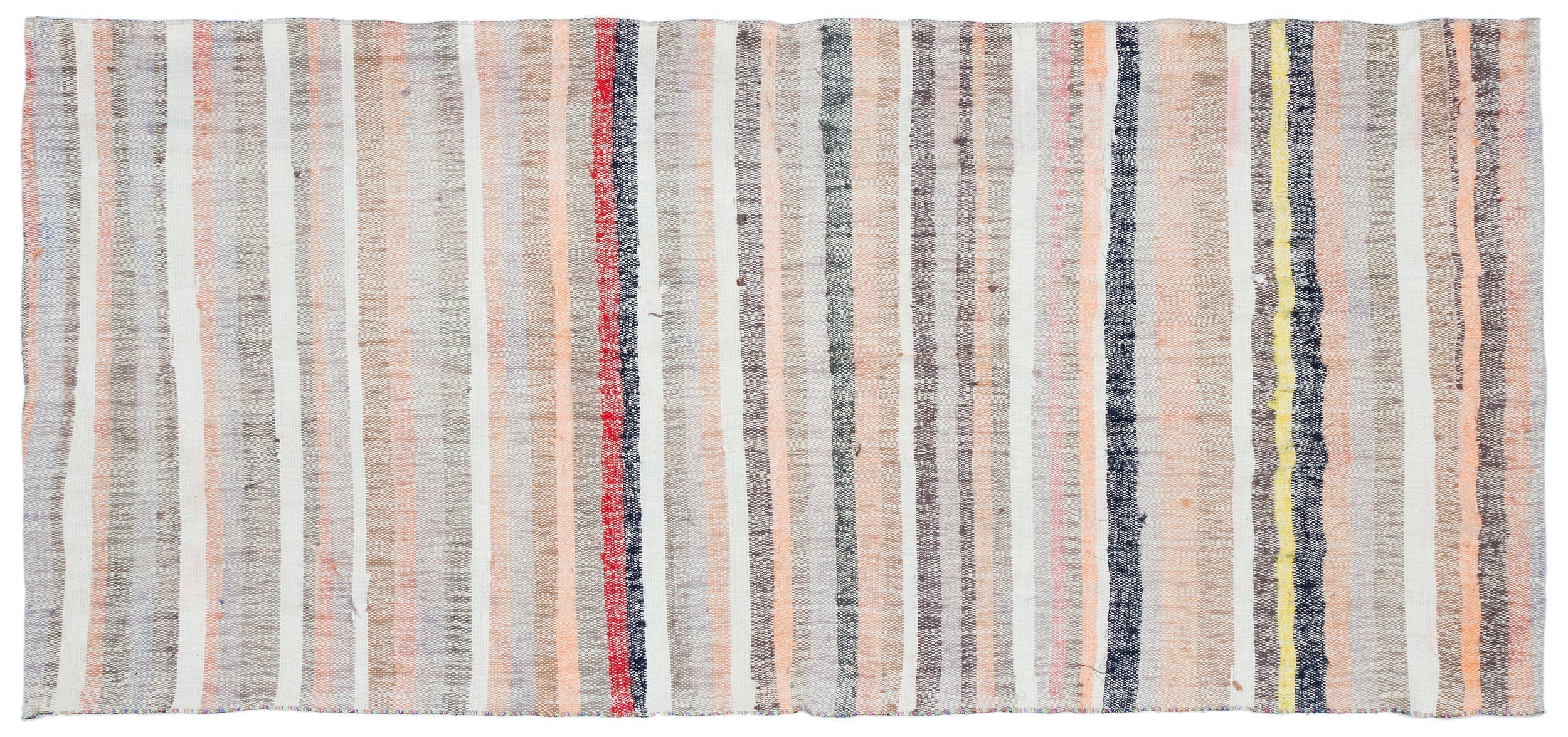 Girit Beige Striped Wool Handmade Area Rug 3'7" x 7'11"