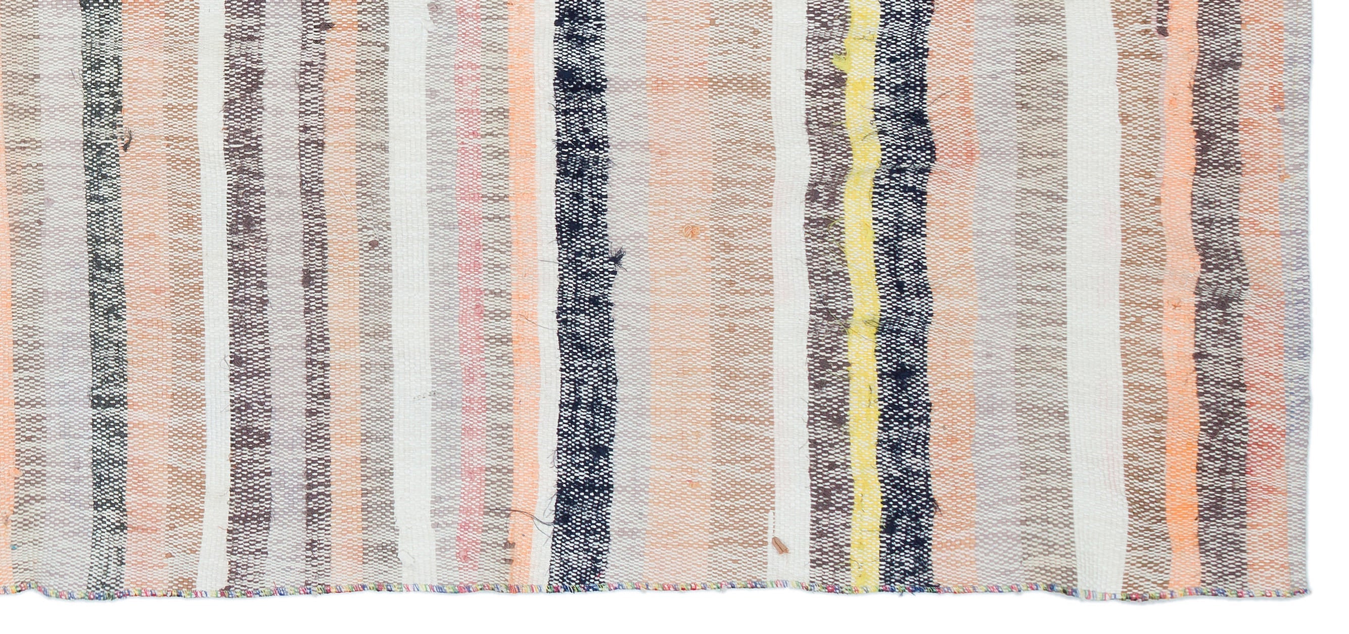 Girit Beige Striped Wool Handmade Area Rug 3'7" x 7'11"