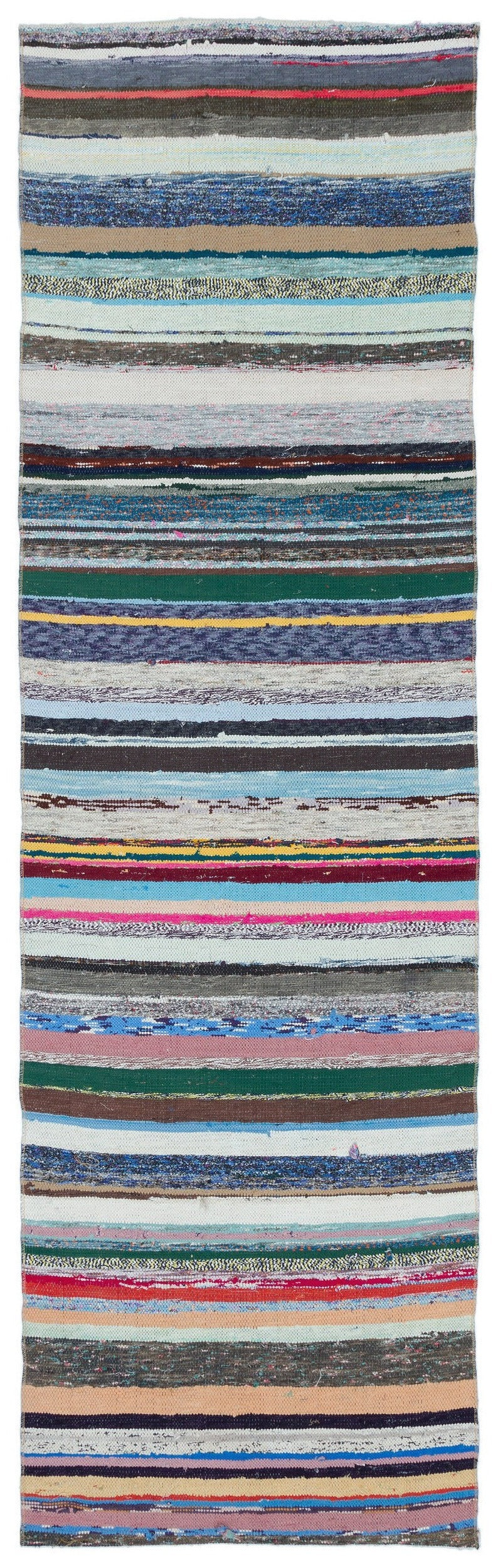 Girit Grey Striped Wool Handmade Area Rug 2'11" x 9'5"