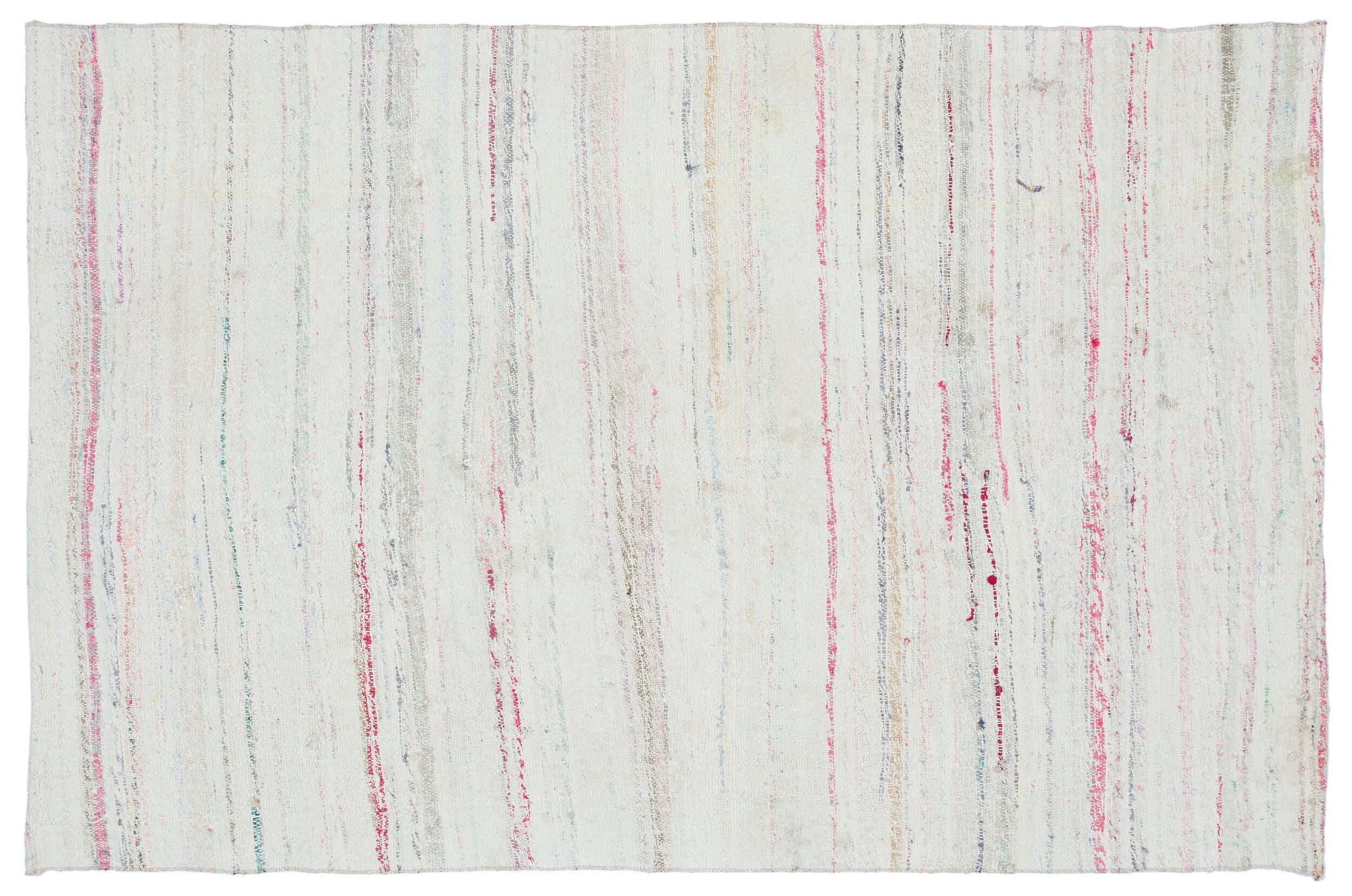Girit Beige Striped Wool Handmade Area Rug 5'1" x 7'11"