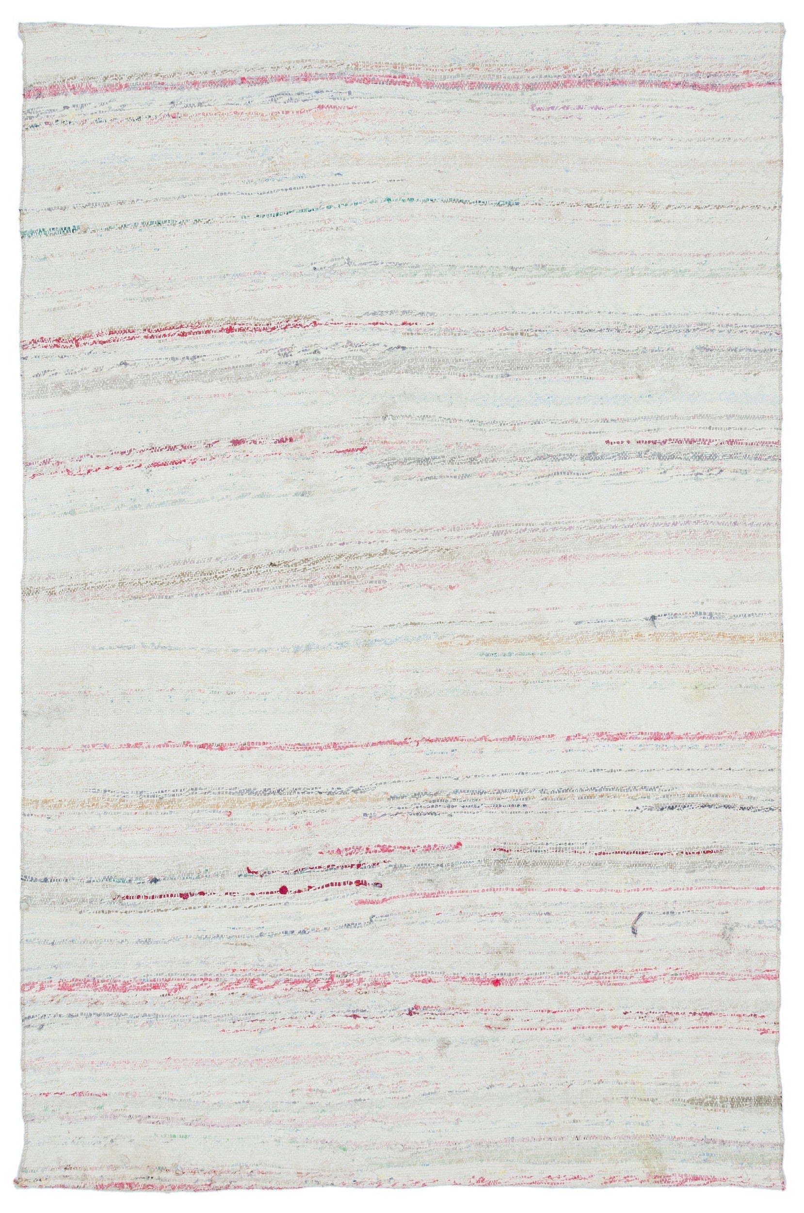 Girit Beige Striped Wool Handmade Area Rug 5'1" x 7'11"