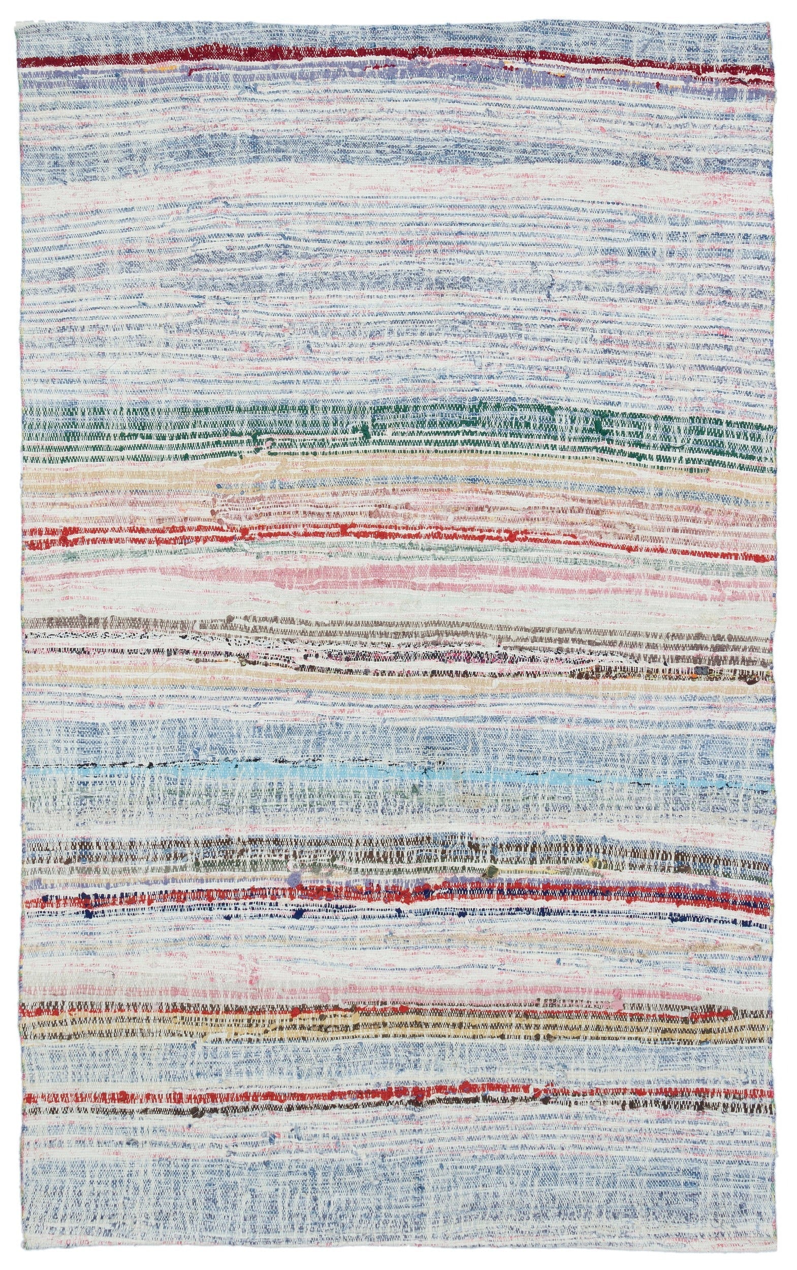 Girit White Striped Wool Handmade Area Rug 4'8" x 7'8"