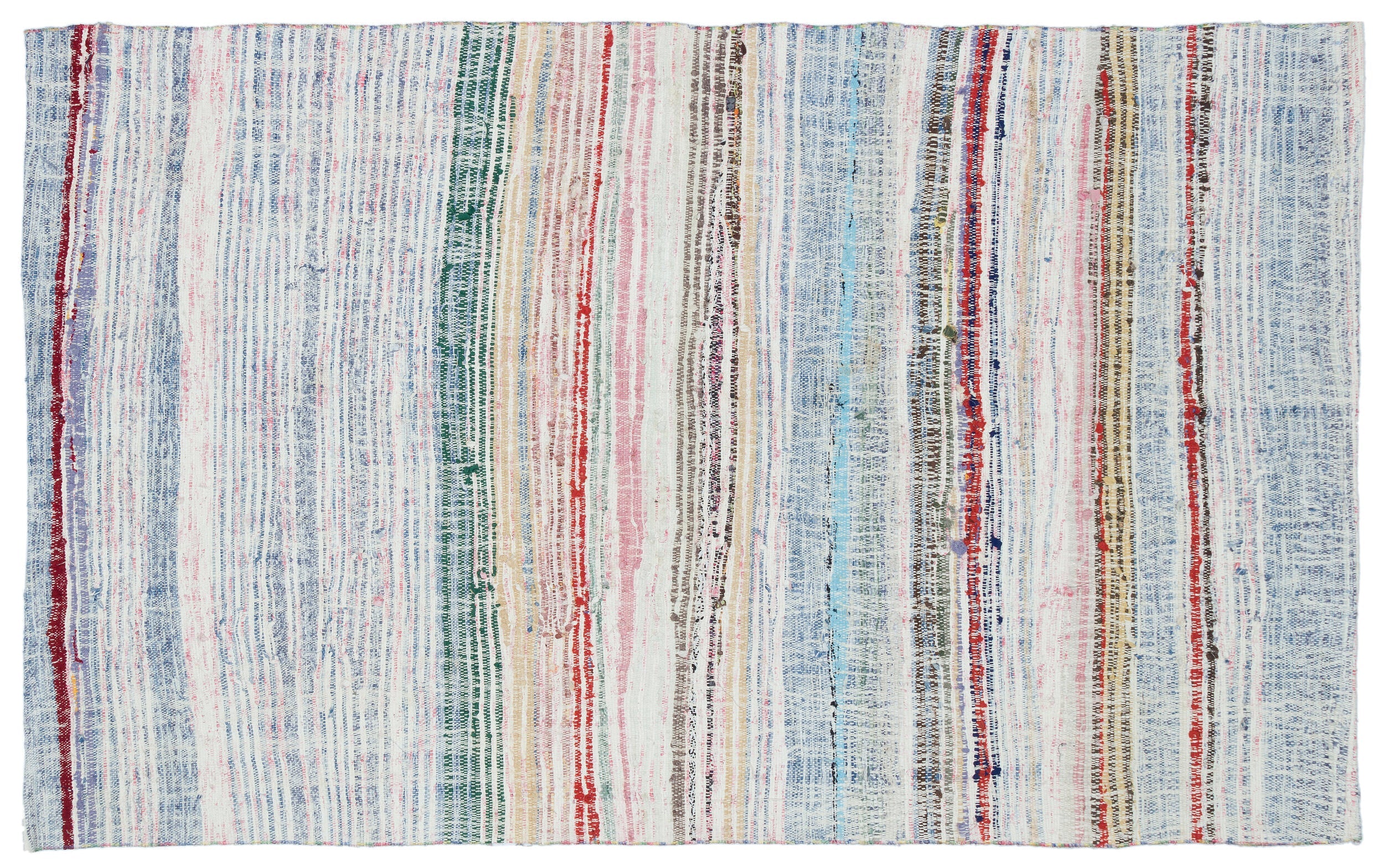 Girit White Striped Wool Handmade Area Rug 4'8" x 7'8"