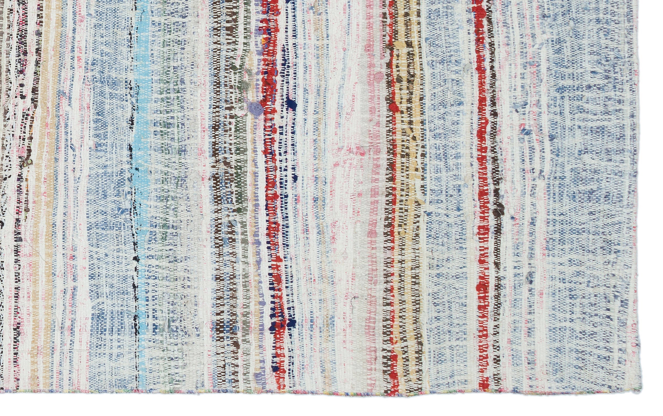 Girit White Striped Wool Handmade Area Rug 4'8" x 7'8"