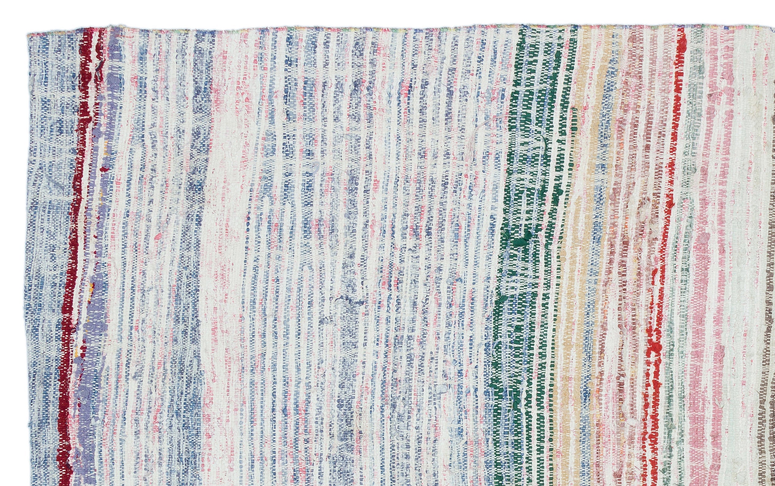 Girit White Striped Wool Handmade Area Rug 4'8" x 7'8"