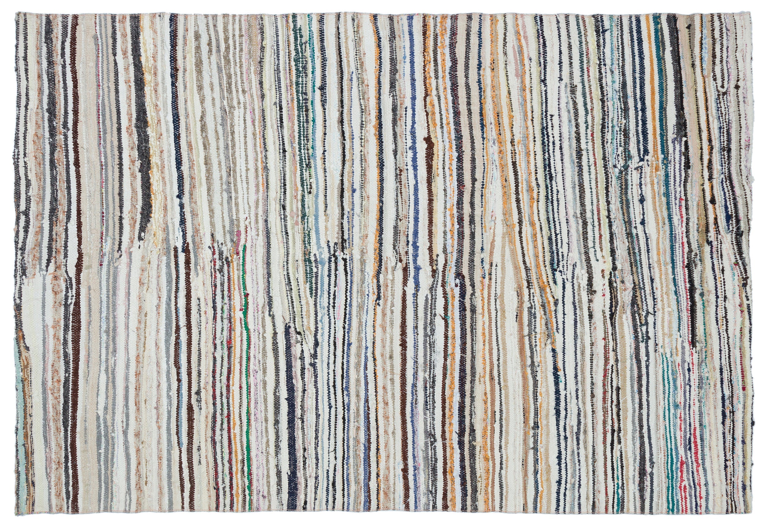 Girit Beige Striped Wool Handmade Area Rug 4'10" x 8'11"