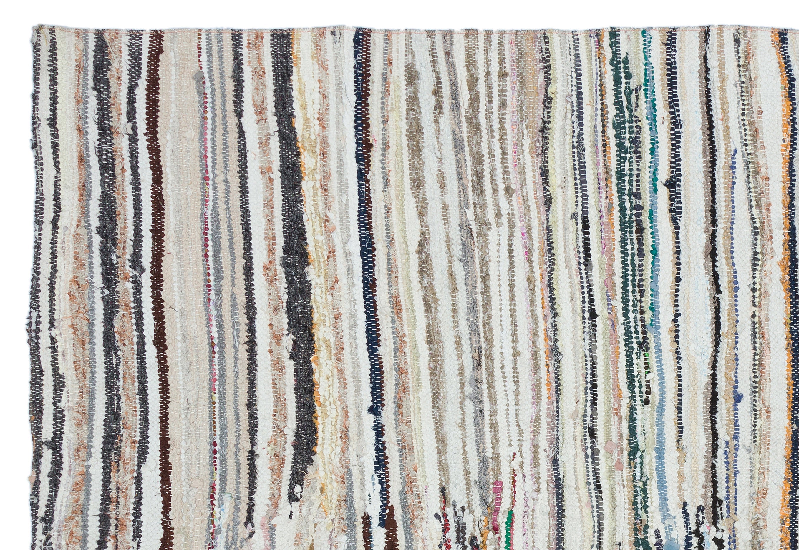 Girit Beige Striped Wool Handmade Area Rug 4'10" x 8'11"