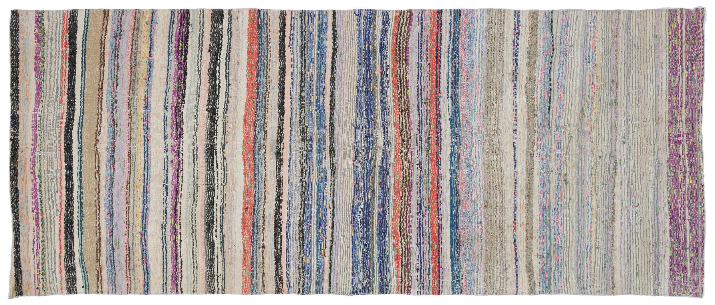 Girit Beige Striped Wool Handmade Area Rug 5'9" x 7'11"