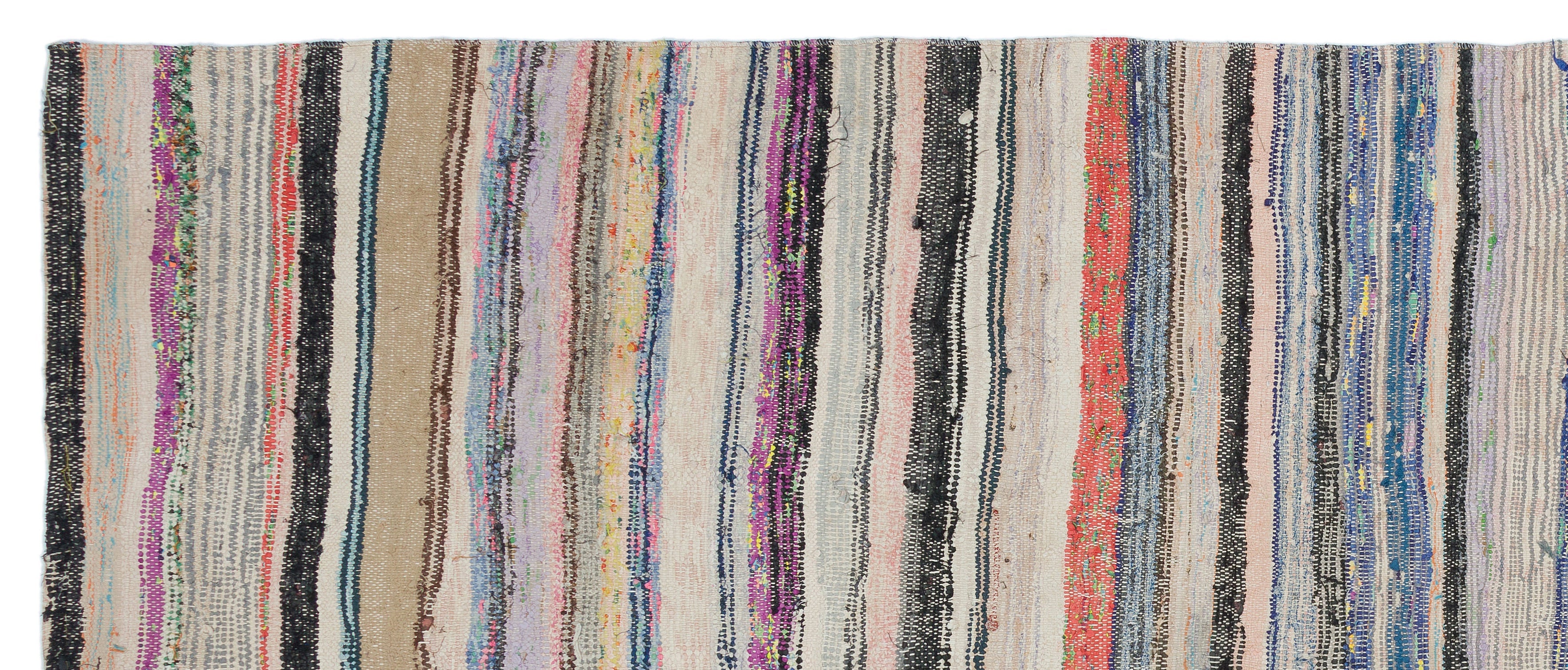 Girit Beige Striped Wool Handmade Area Rug 5'9" x 7'11"