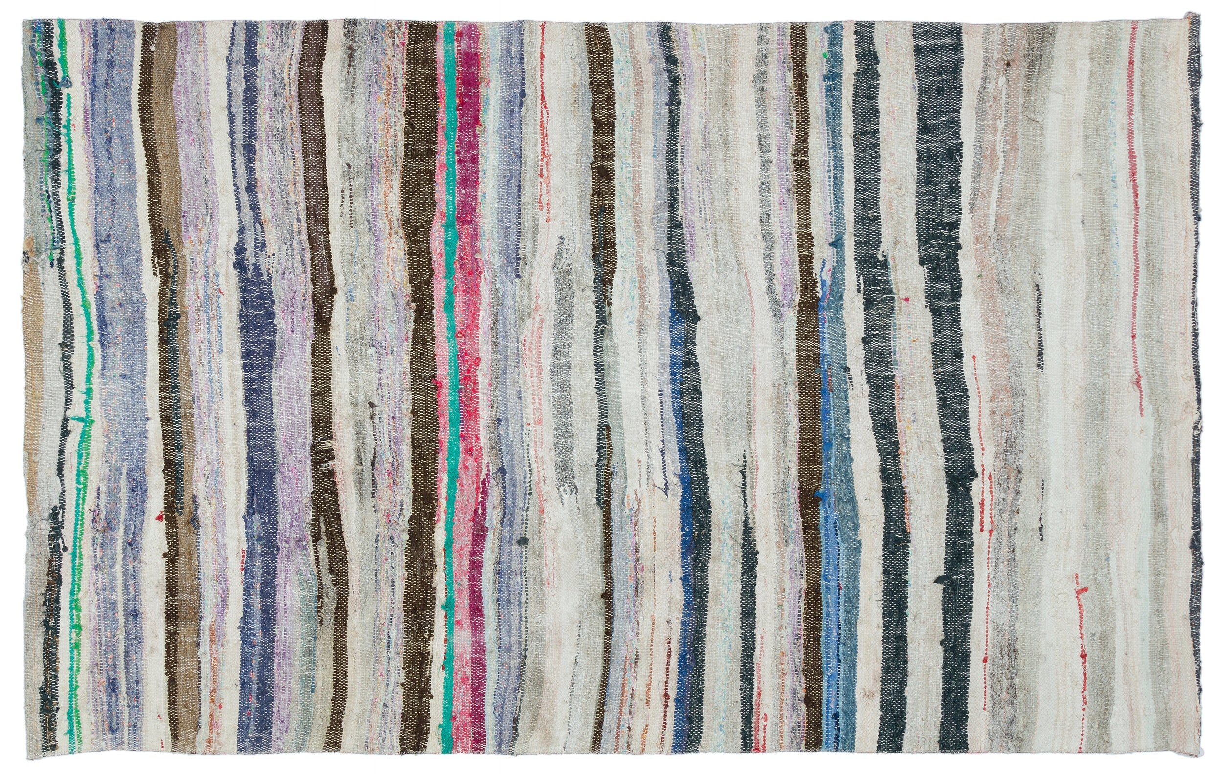 Girit 32009 Beige Striped Wool Handmade Area Rug 5'1" x 7'10"