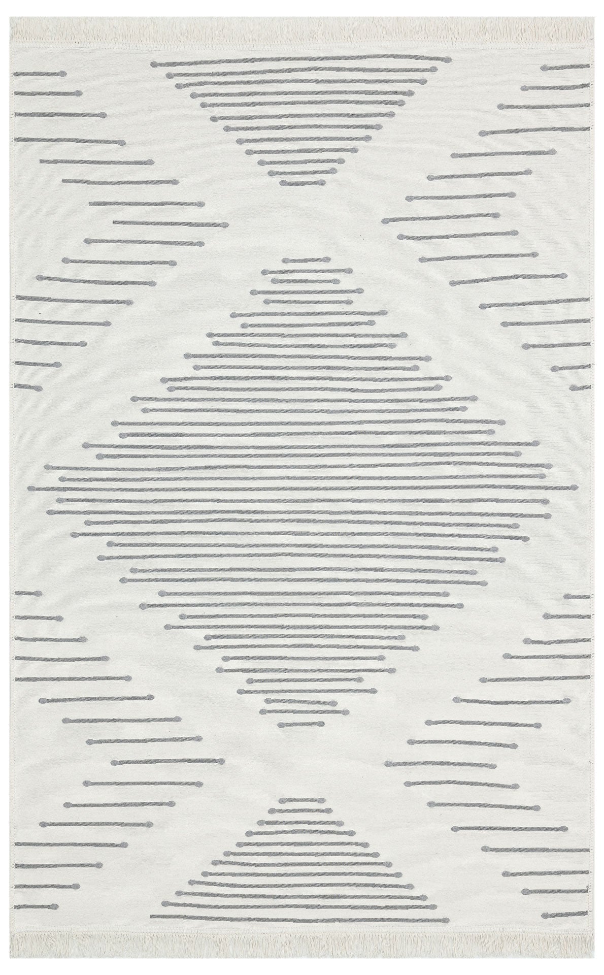 Grey Geometric Kilim Rug - Washable Cotton Double Sided Woven Rug