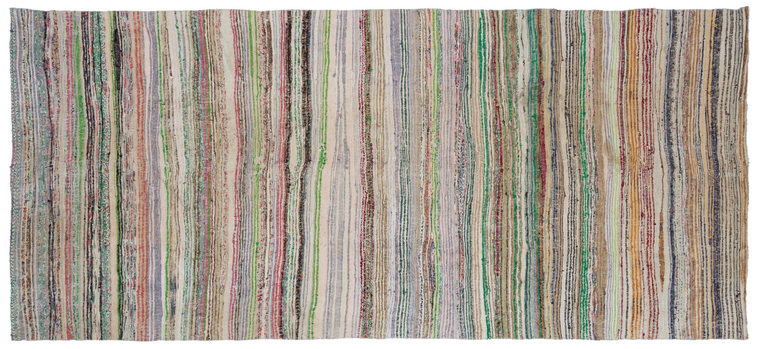 Girit Beige Striped Wool Handmade Area Rug 5'5" x 12'7"