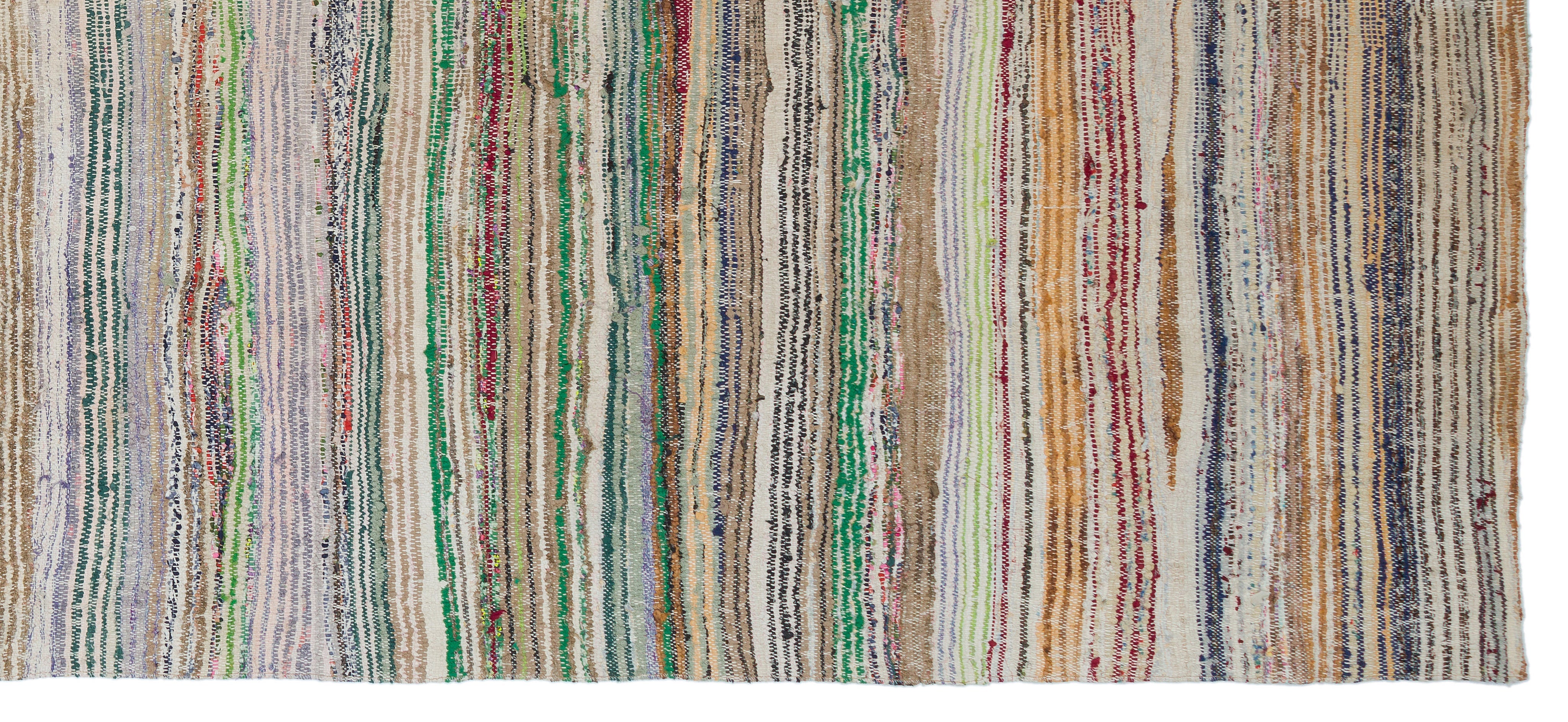 Girit Beige Striped Wool Handmade Area Rug 5'5" x 12'7"