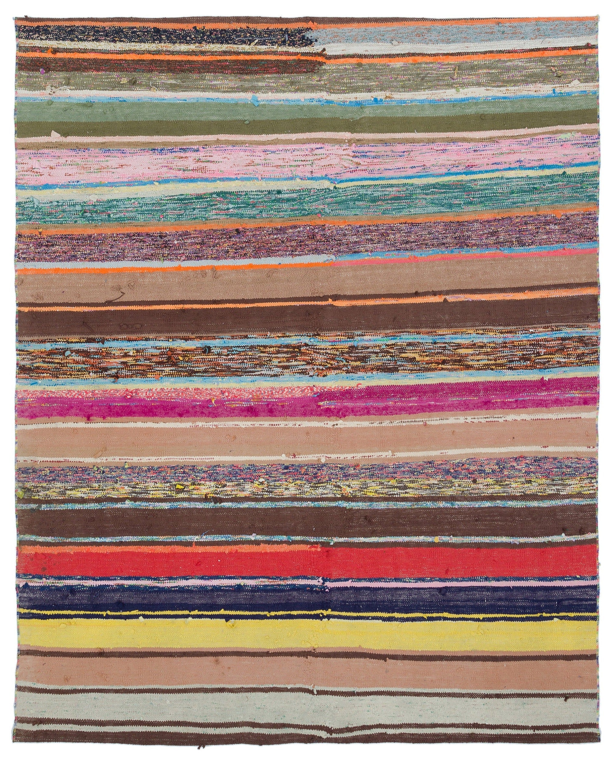 Girit Beige Striped Wool Handmade Area Rug 5'3" x 6'7"