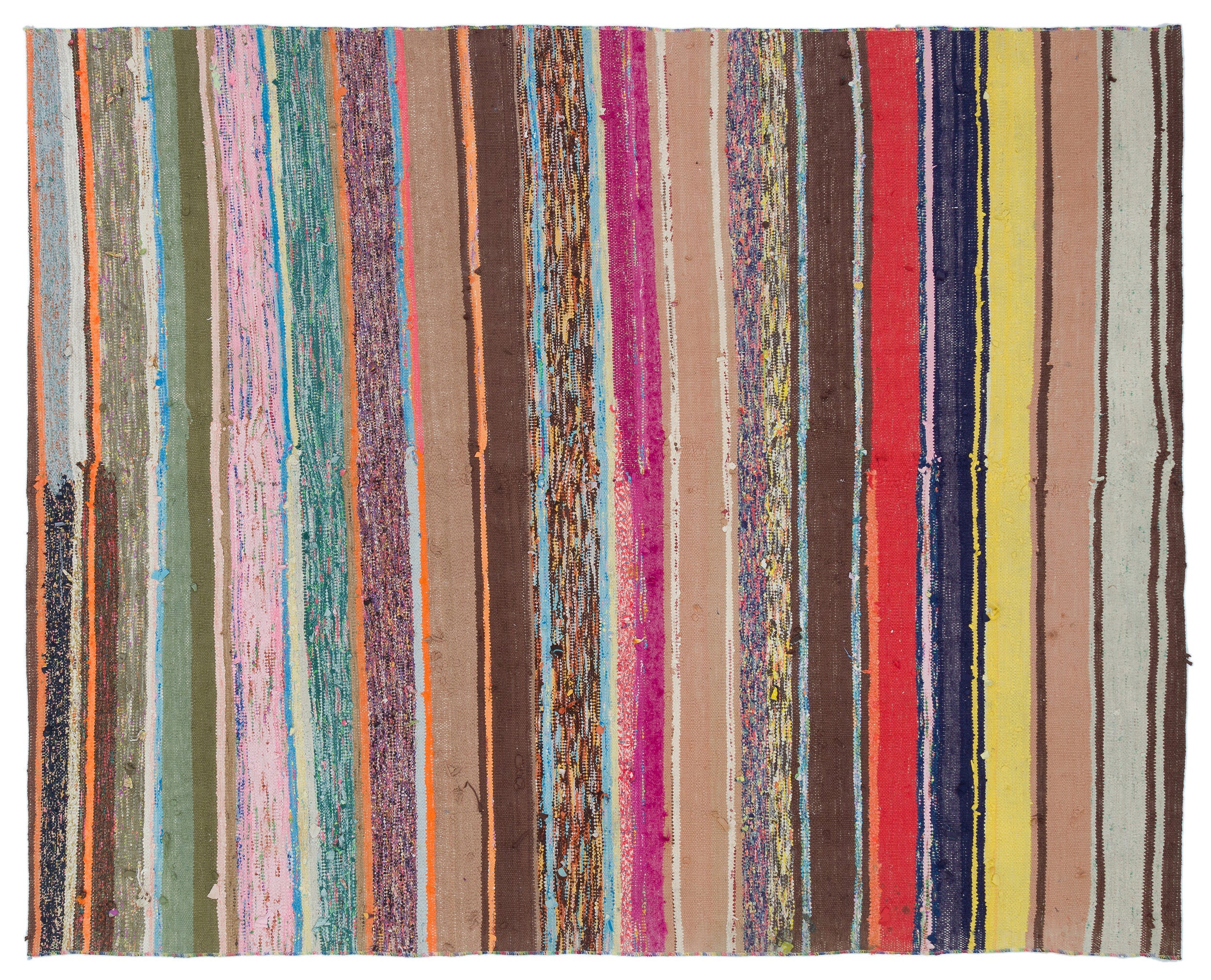 Girit Beige Striped Wool Handmade Area Rug 5'3" x 6'7"