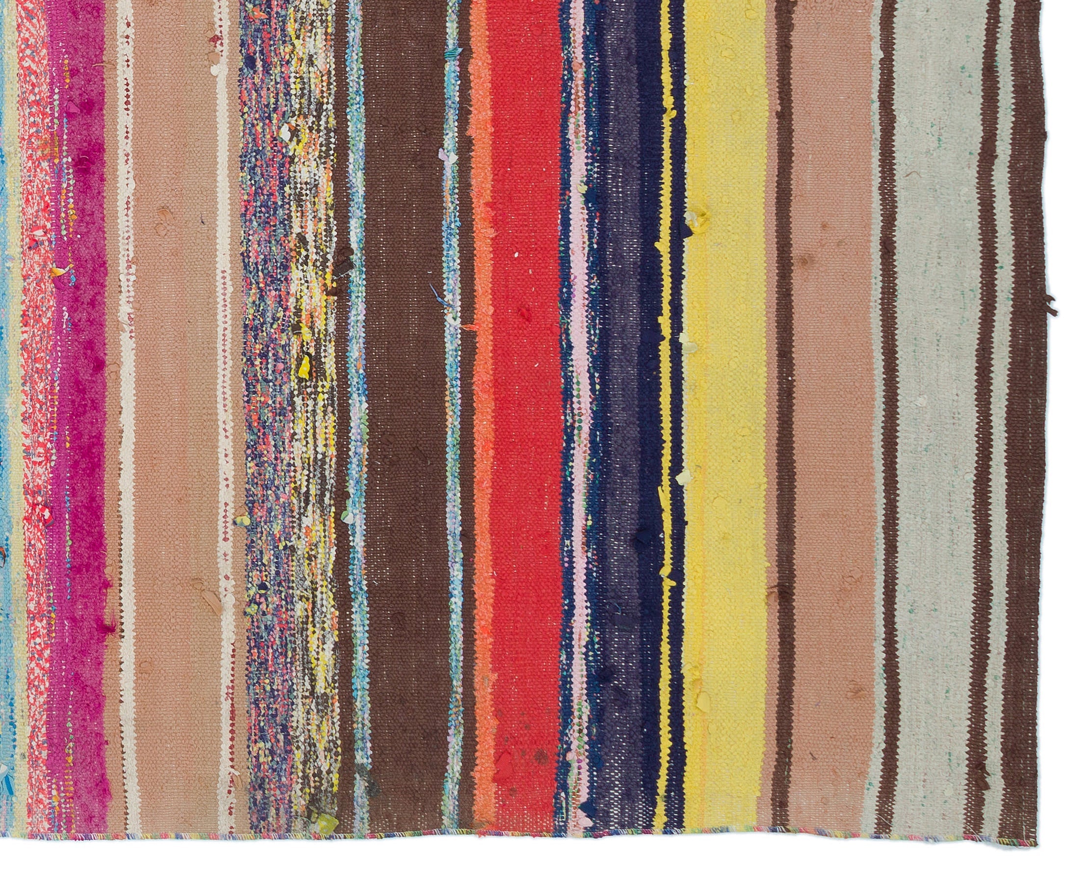 Girit Beige Striped Wool Handmade Area Rug 5'3" x 6'7"