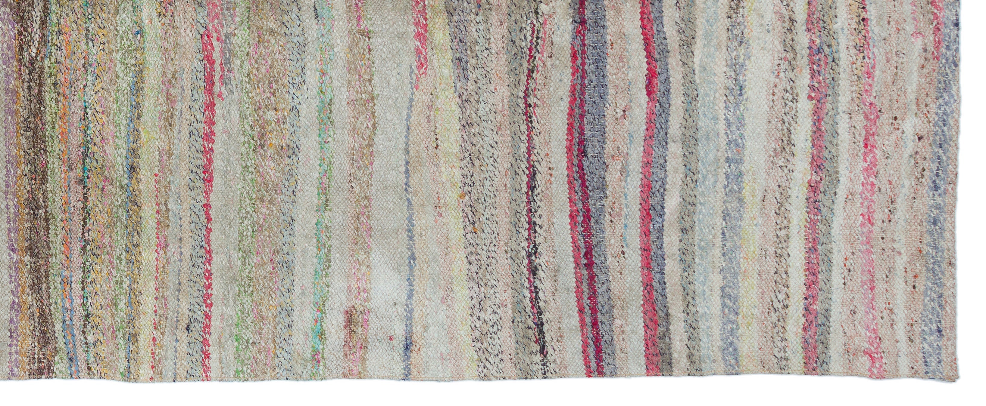 Girit Beige Striped Wool Handmade Area Rug 3'10" x 9'7"