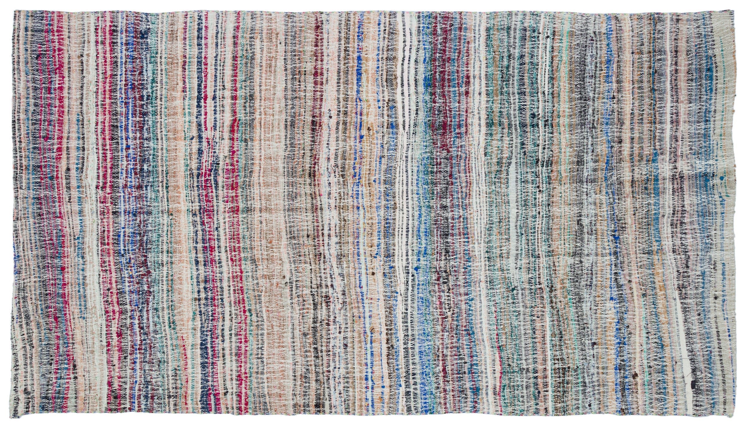 Girit Beige Striped Wool Handmade Area Rug 5'5" x 9'10"