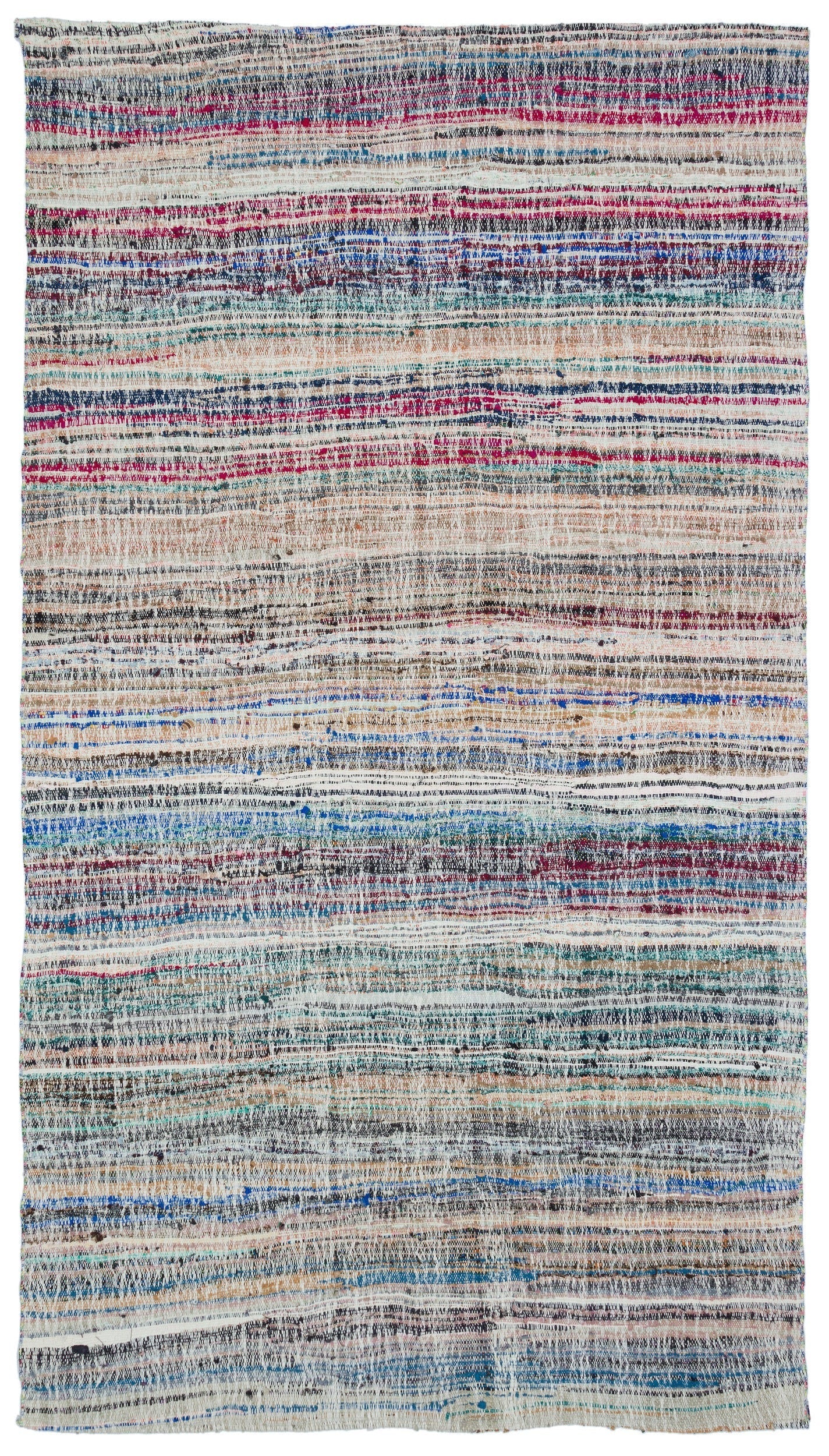 Girit Beige Striped Wool Handmade Area Rug 5'5" x 9'10"