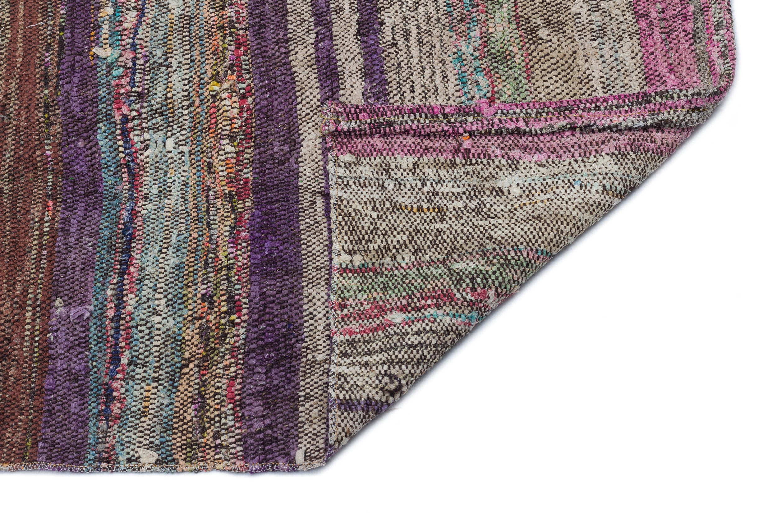 Girit Brown Striped Wool Handmade Area Rug 4'3" x 7'7"