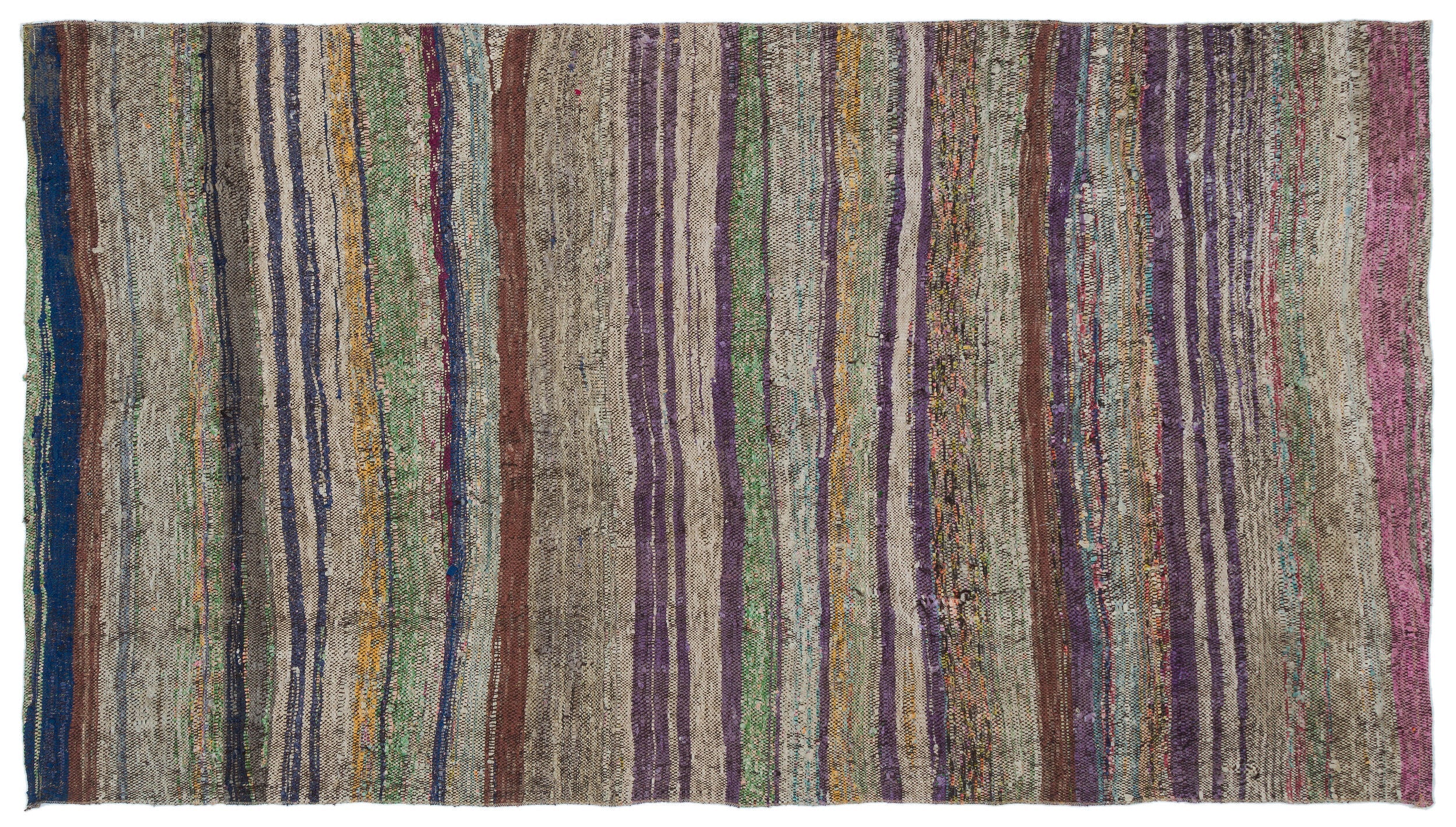 Girit Brown Striped Wool Handmade Area Rug 4'3" x 7'7"