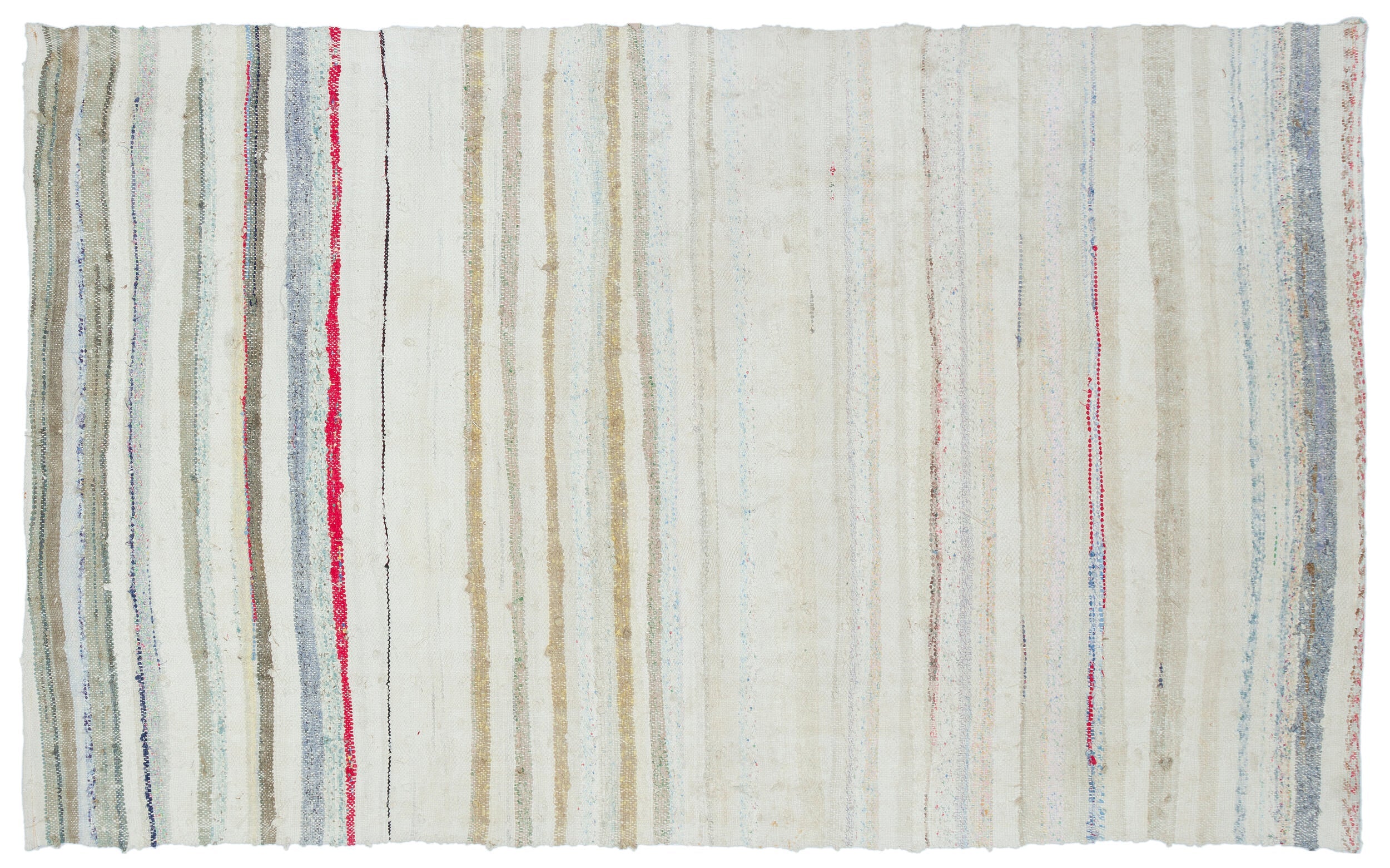 Girit Beige Striped Wool Handmade Area Rug 4'9" x 7'6"